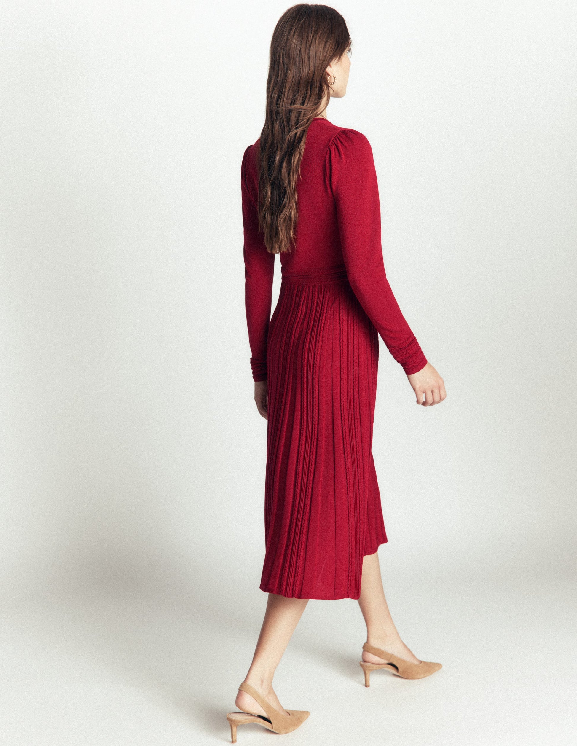 boden knitted dress Cable Stitch - Crimson Red FD13038-CP589 gathered sleeves and front Christopher Esber Iris Floating Mesh Color:Light Colorado Topaz