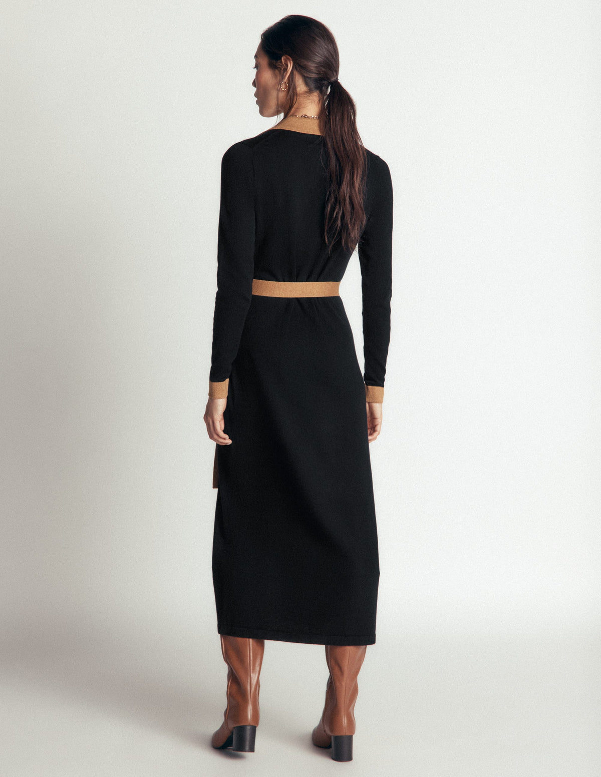 Jessica Knitted Shirt Dress-Black and Fall leaf - Image 4