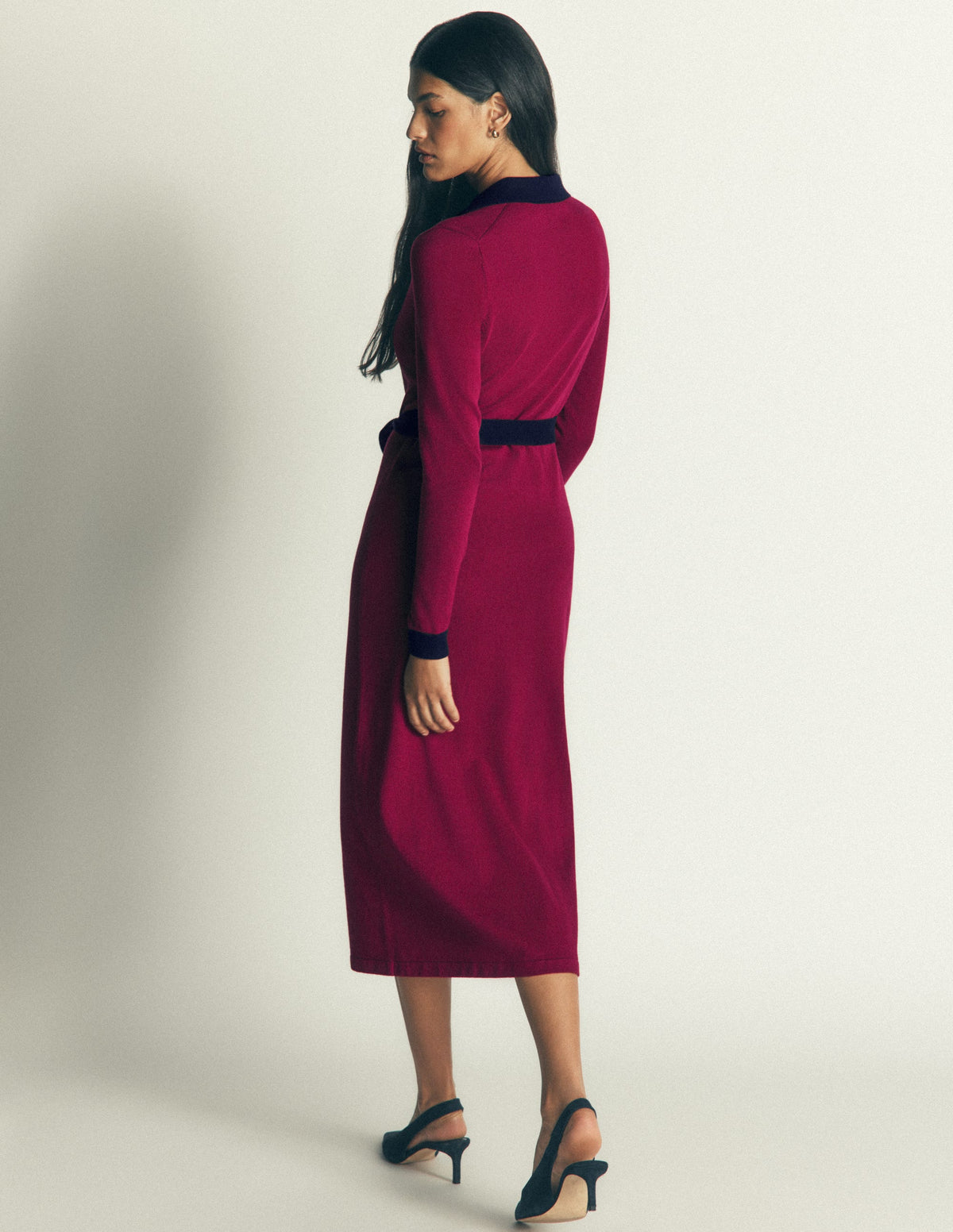 Jessica Knitted Shirt Dress-Rumba Red, Evening Blue - Image 3