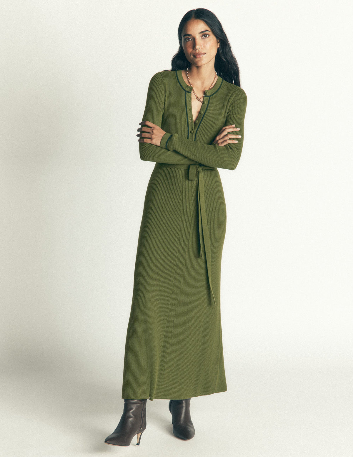 Paula Ribbed Crew Dress-Brunswick Green, Evening Blue - Image 2