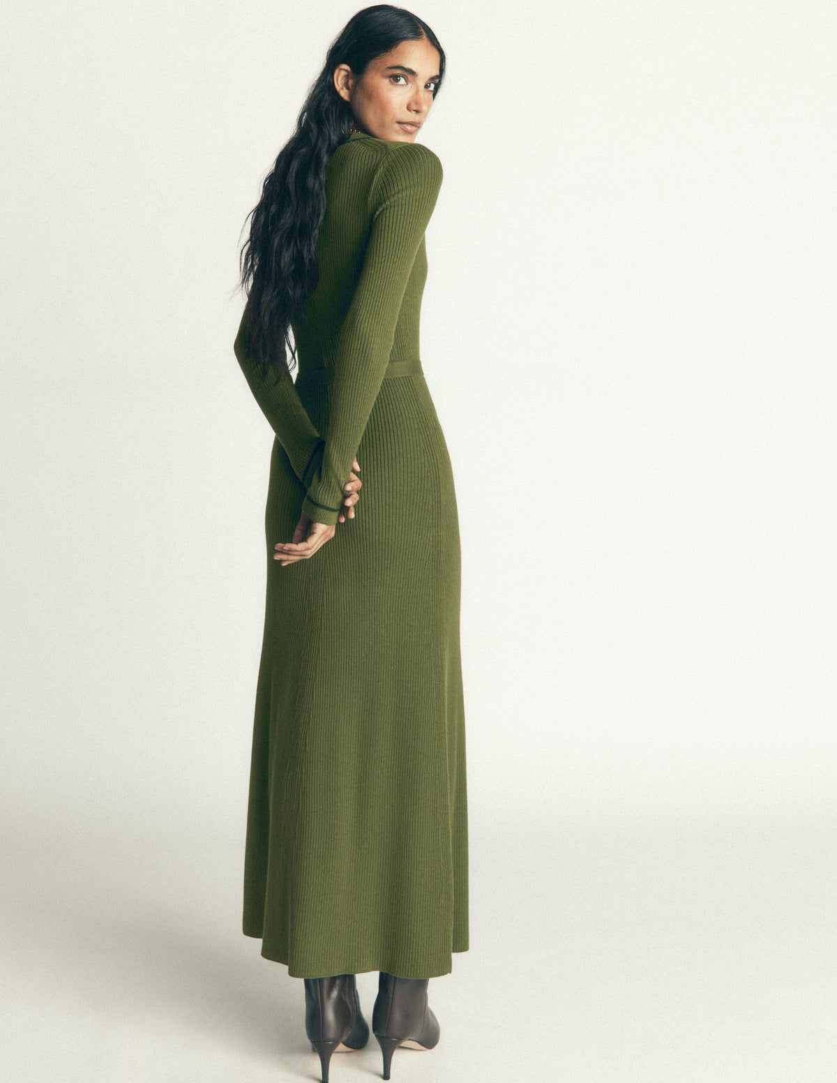 Paula Ribbed Crew Dress-Brunswick Green, Evening Blue - Image 4