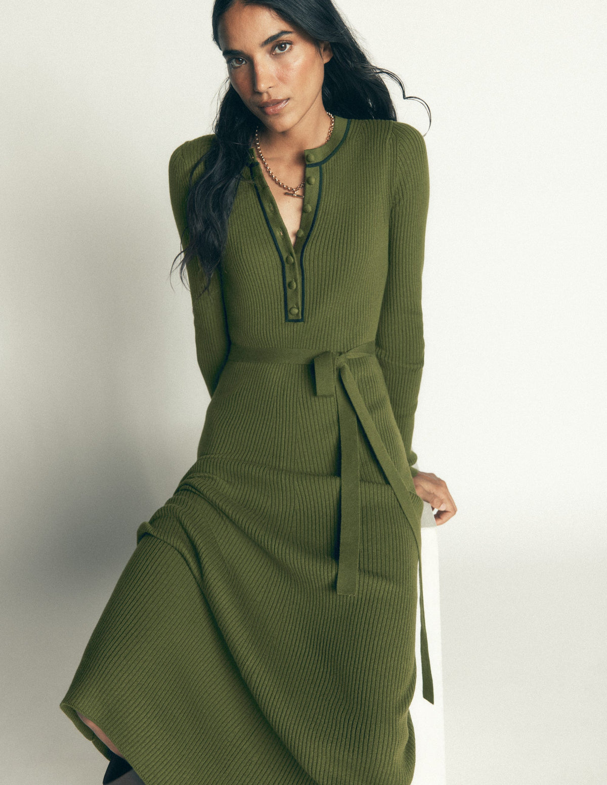 Paula Ribbed Crew Dress-Brunswick Green, Evening Blue - Image 5