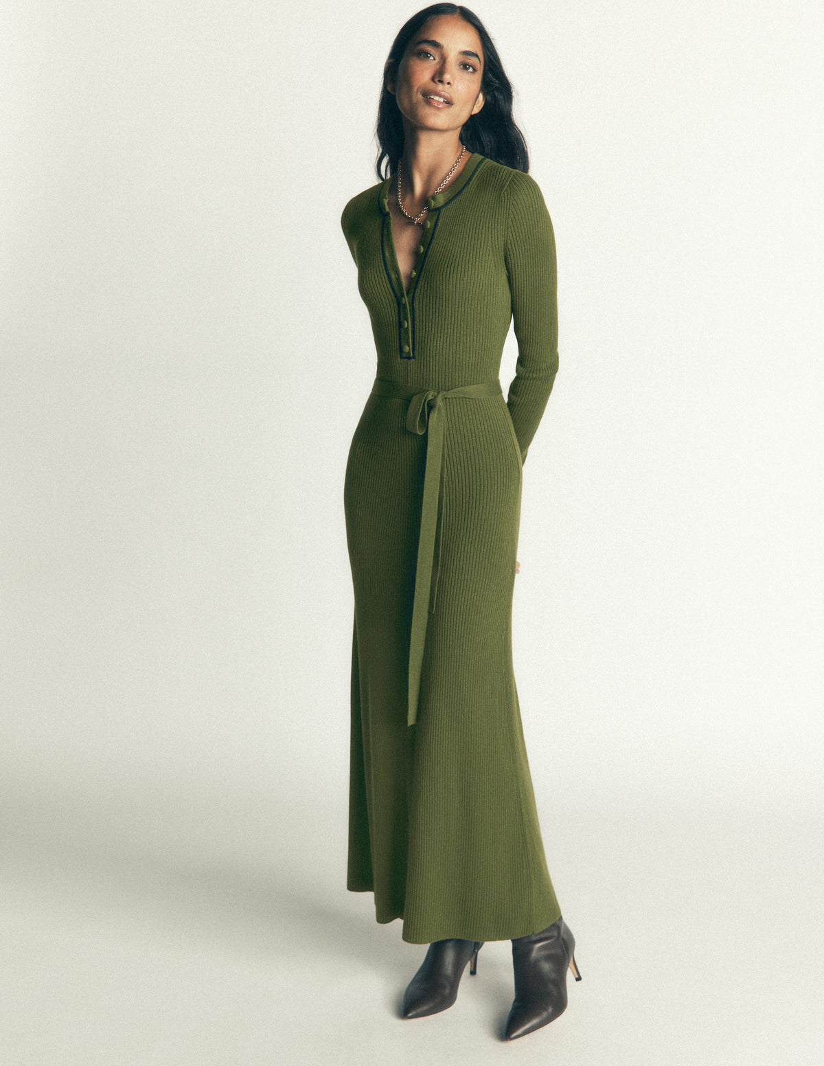 Paula Ribbed Crew Dress-Brunswick Green, Evening Blue - Image 6
