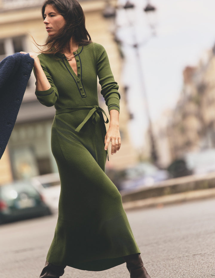 Paula Ribbed Crew Dress-Brunswick Green, Evening Blue