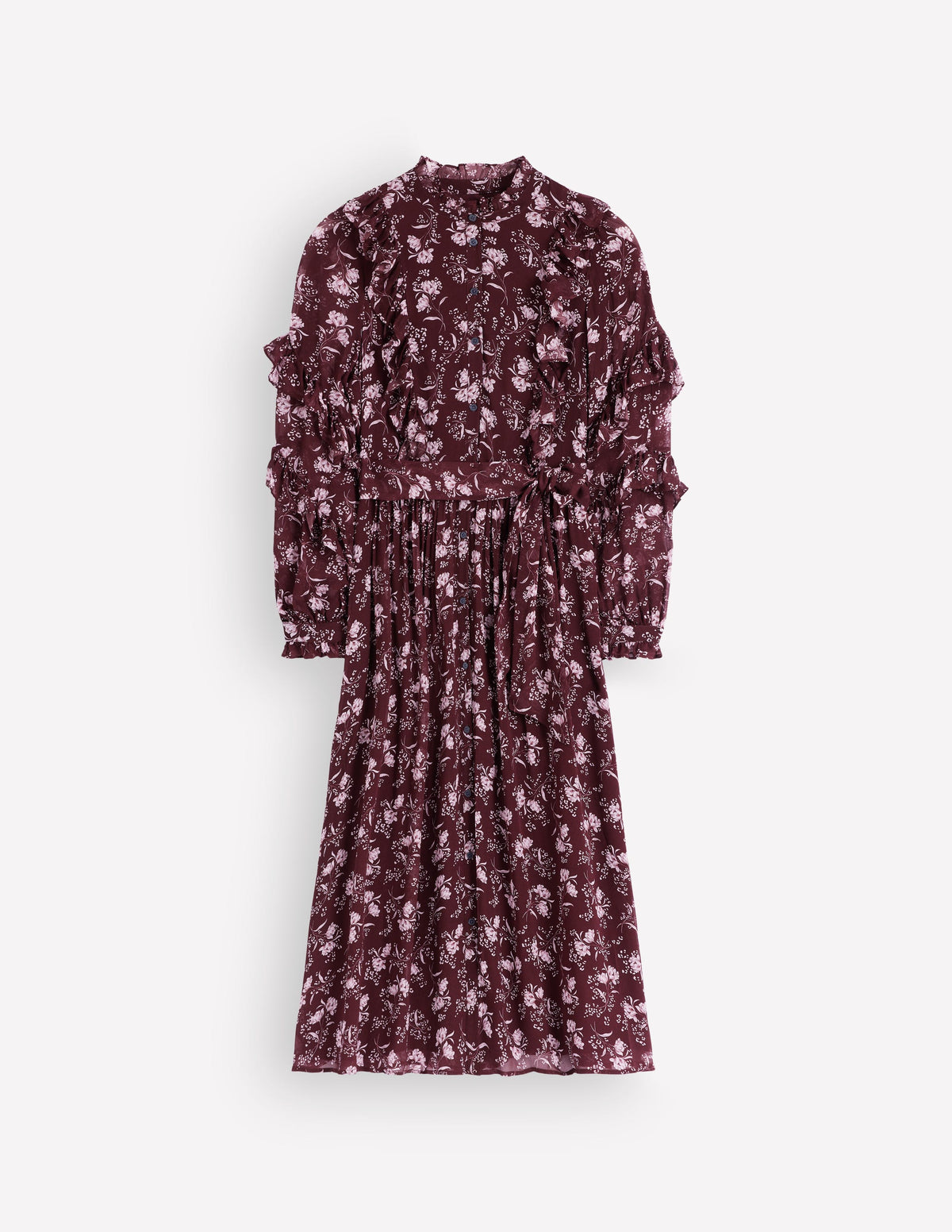 Ruffle Tie Neck Dress-Brown, Enchanted Sprigs - Image 7
