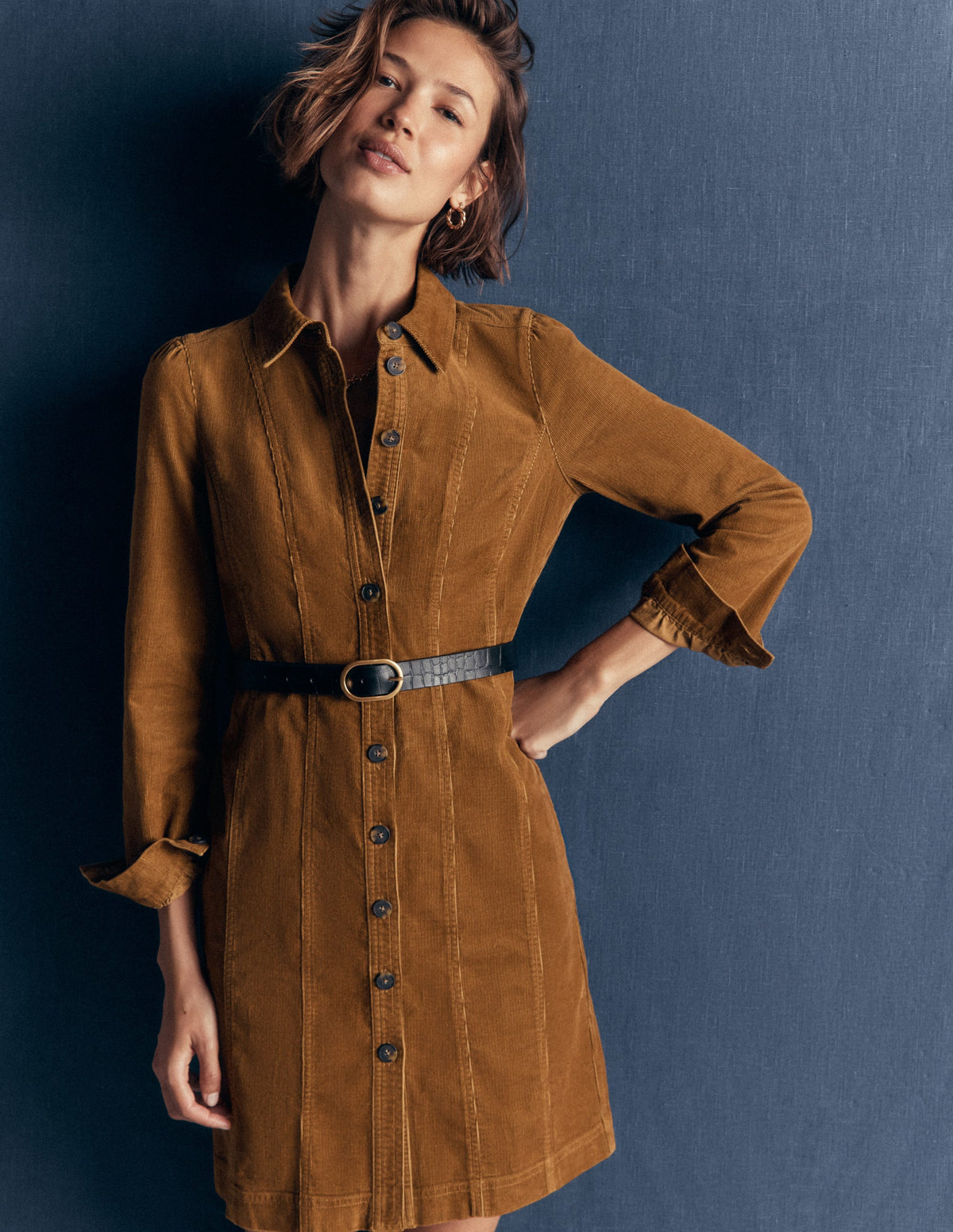 Rhoda Cord Short Dress-Gingerbread-1