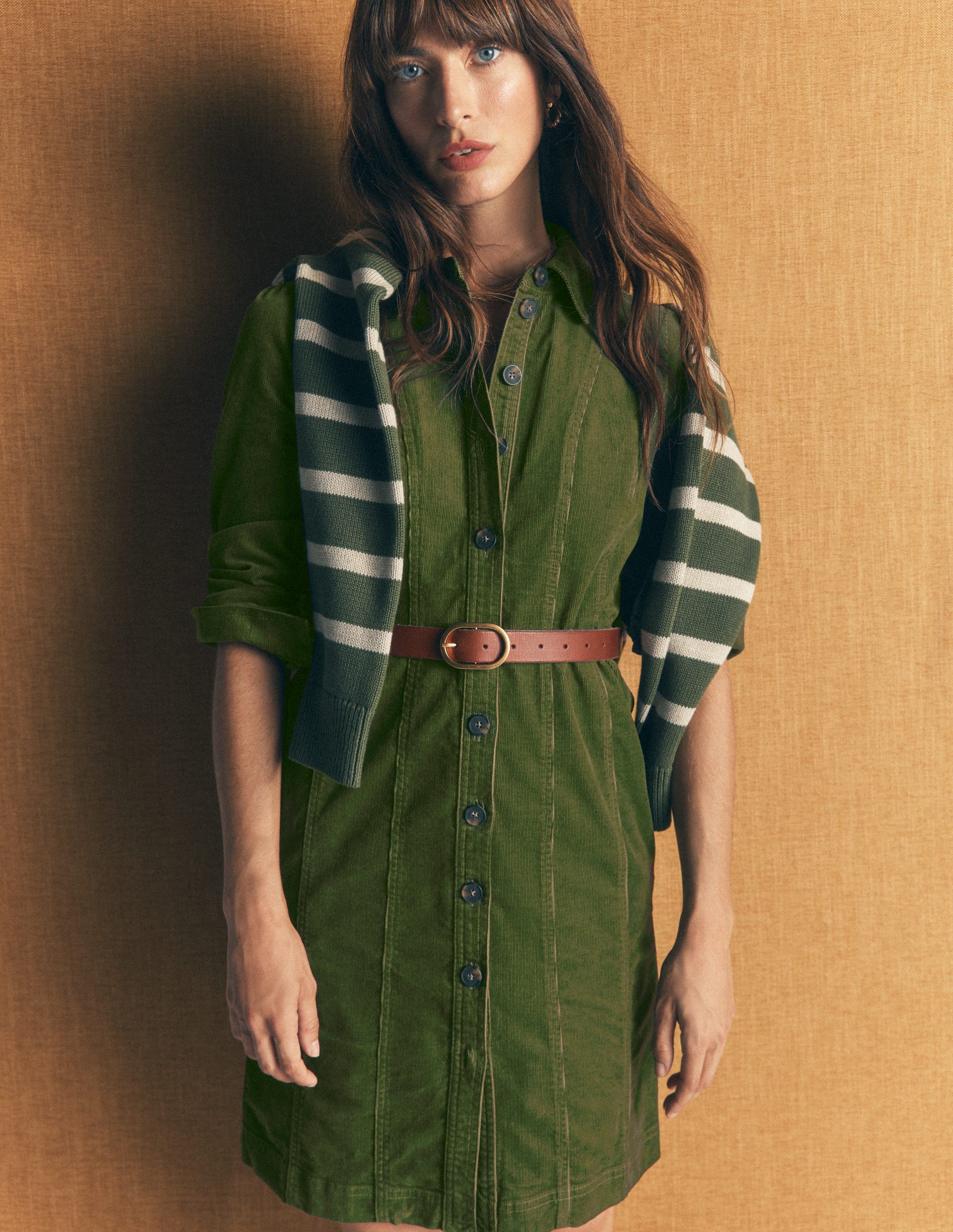 Rhoda Cord Short Dress-Forest Green - Image 1