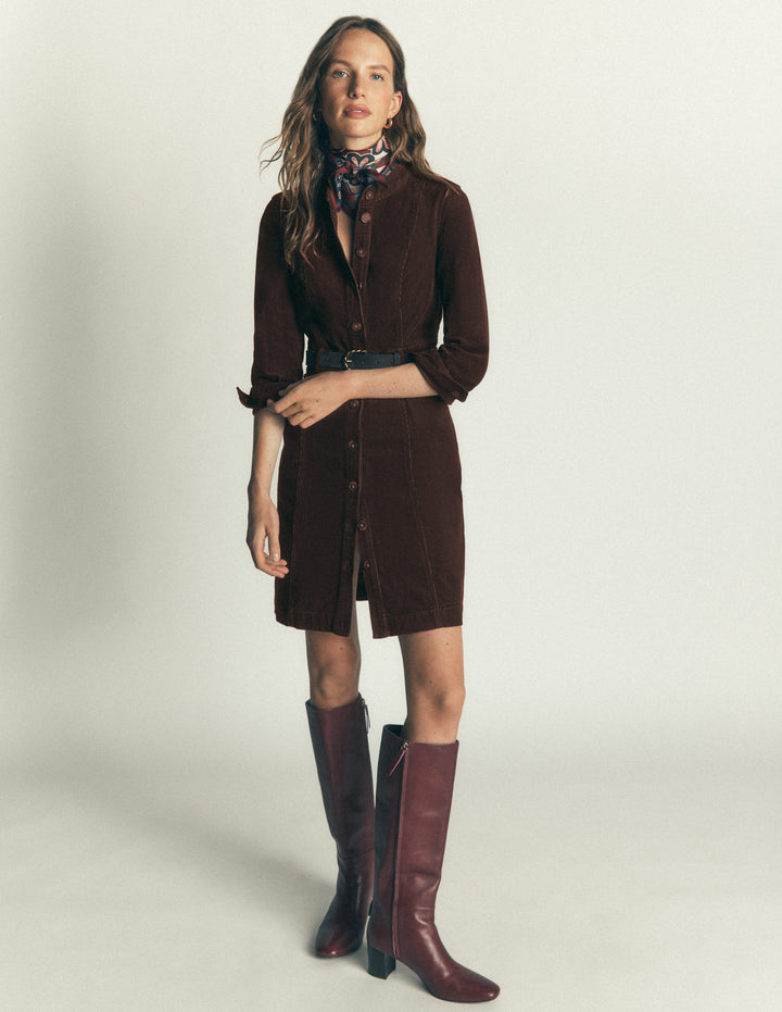 Zara Cord Short Dress-Bitter Chocolate