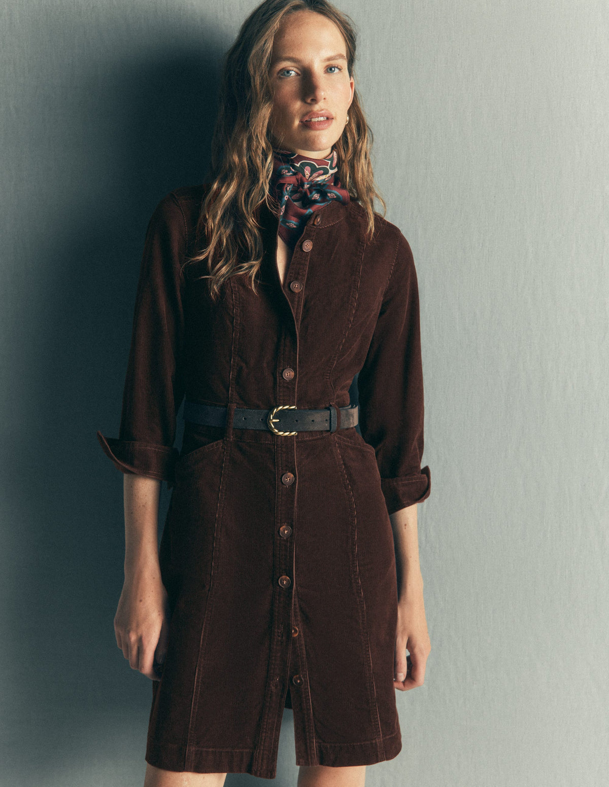 Zara Cord Short Dress-Bitter Chocolate-5