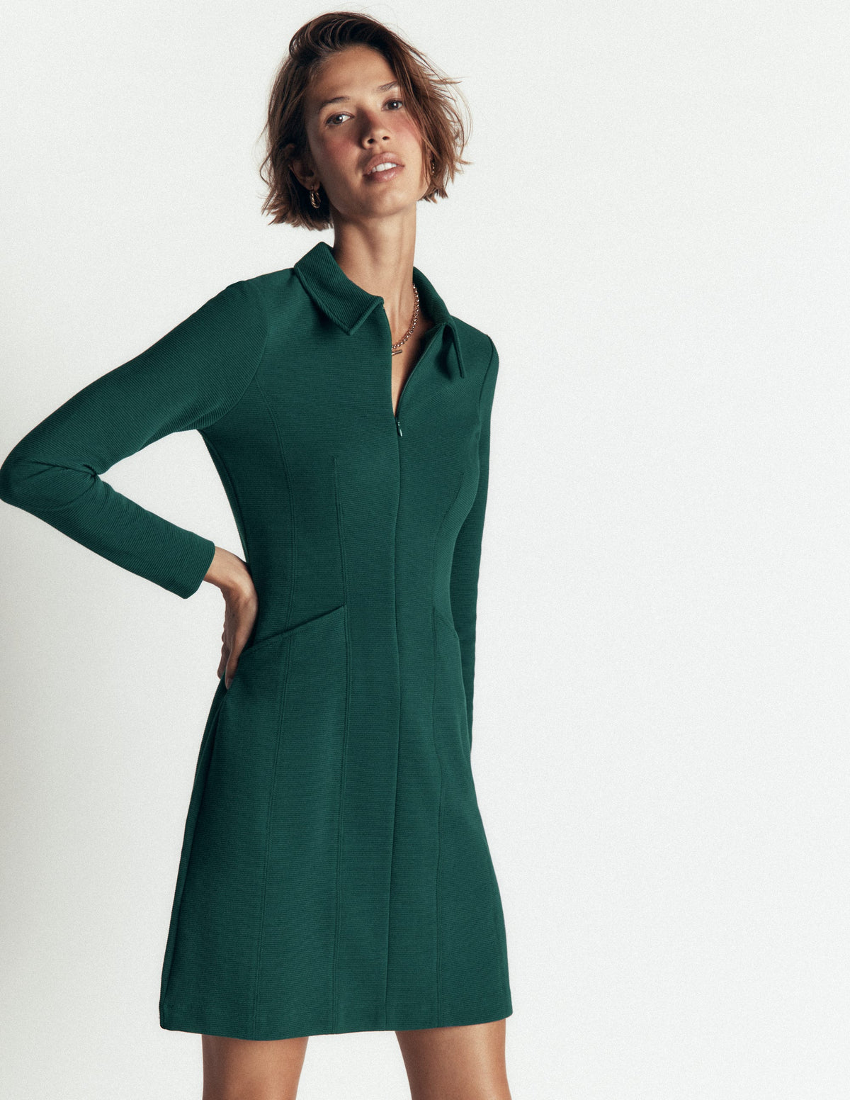 Nia Ottoman Long Sleeve Dress-Malachite green - Image 1