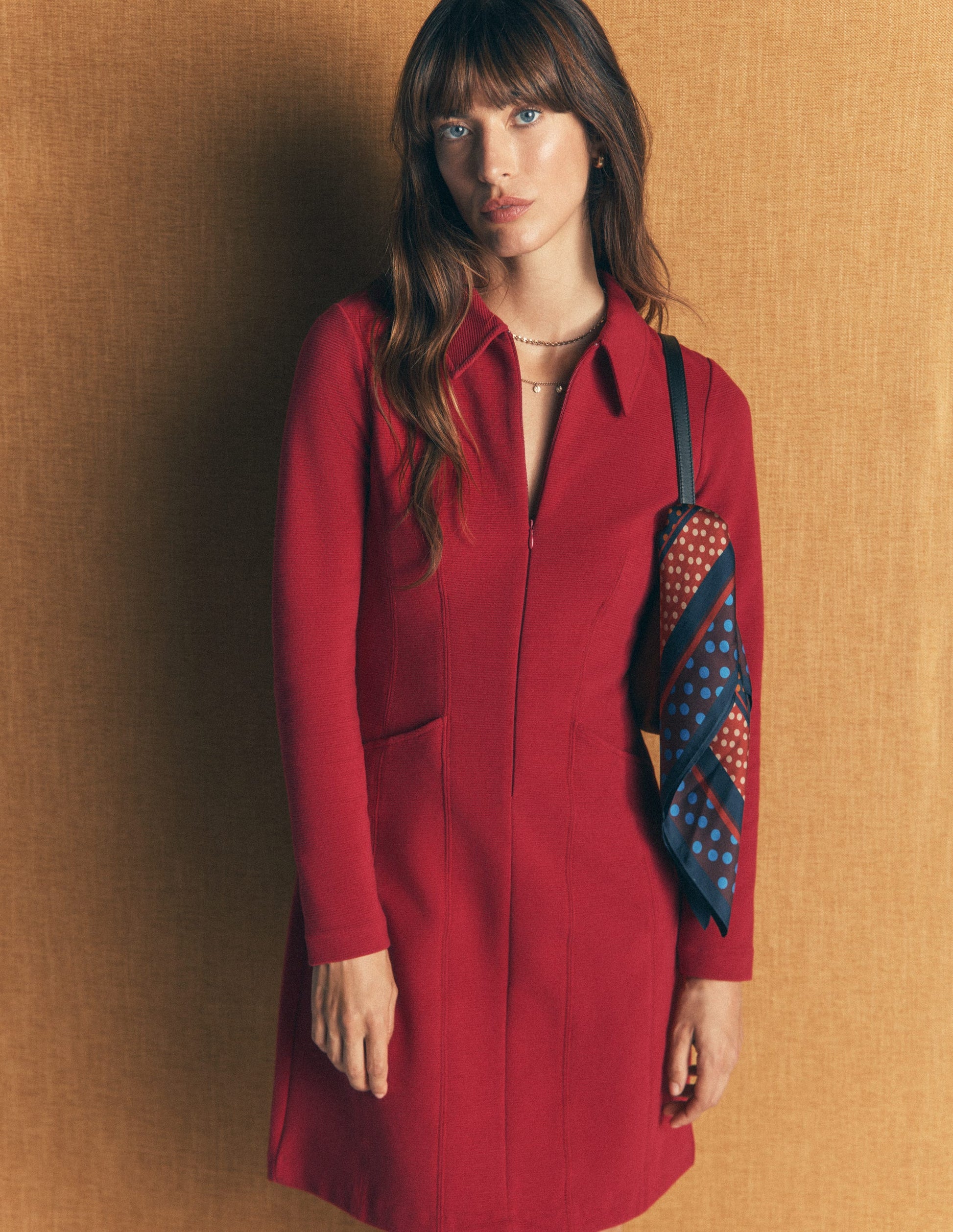 Nia Ottoman Long Sleeve Dress-Crimson red-2