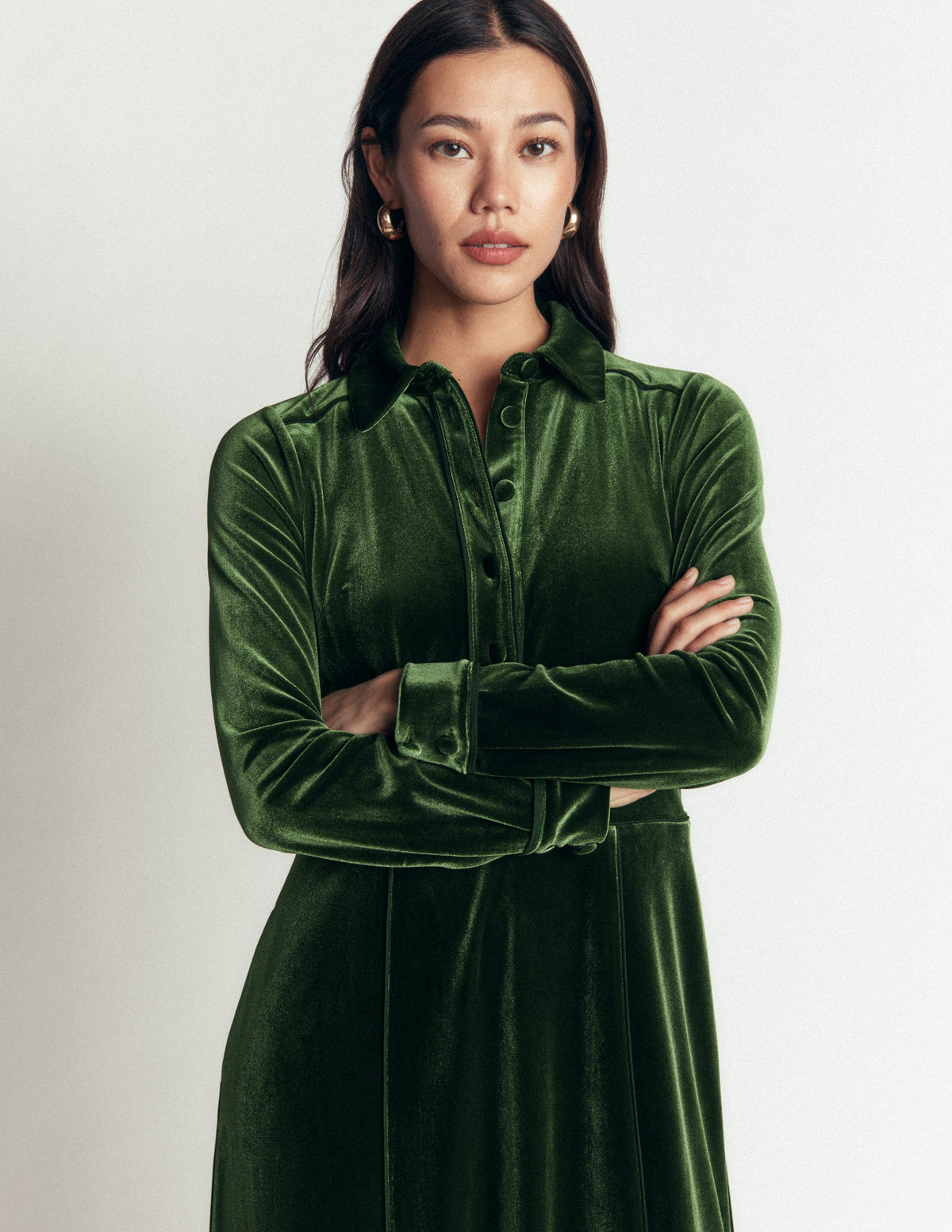 Etta Piping Velvet Dress-Douglas Fir-6