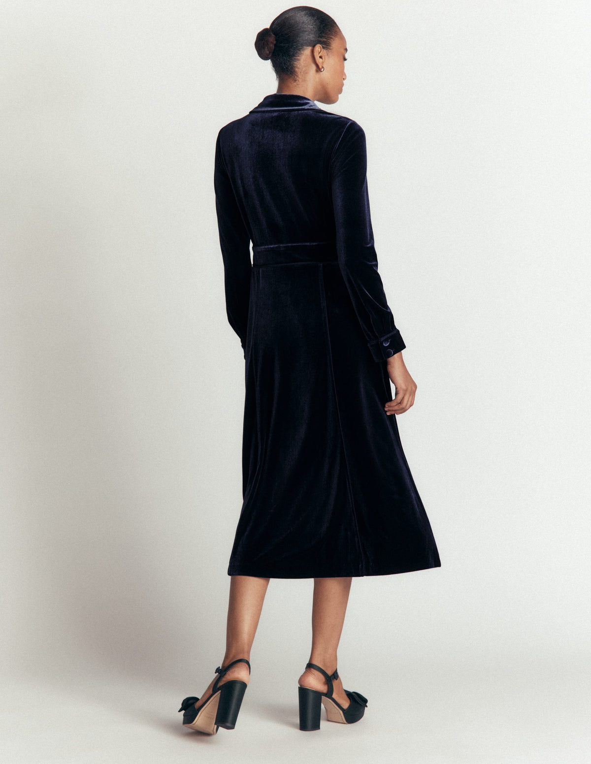 Etta Piping Velvet Dress-Navy-3