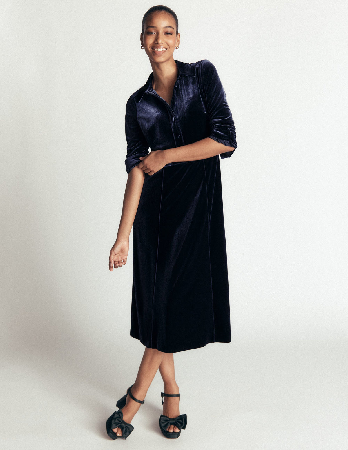 boden blue velvet dress Etta Piping - Navy Hanya The puff sleeves and Select a Color:Walnut ASOS Design - Slim