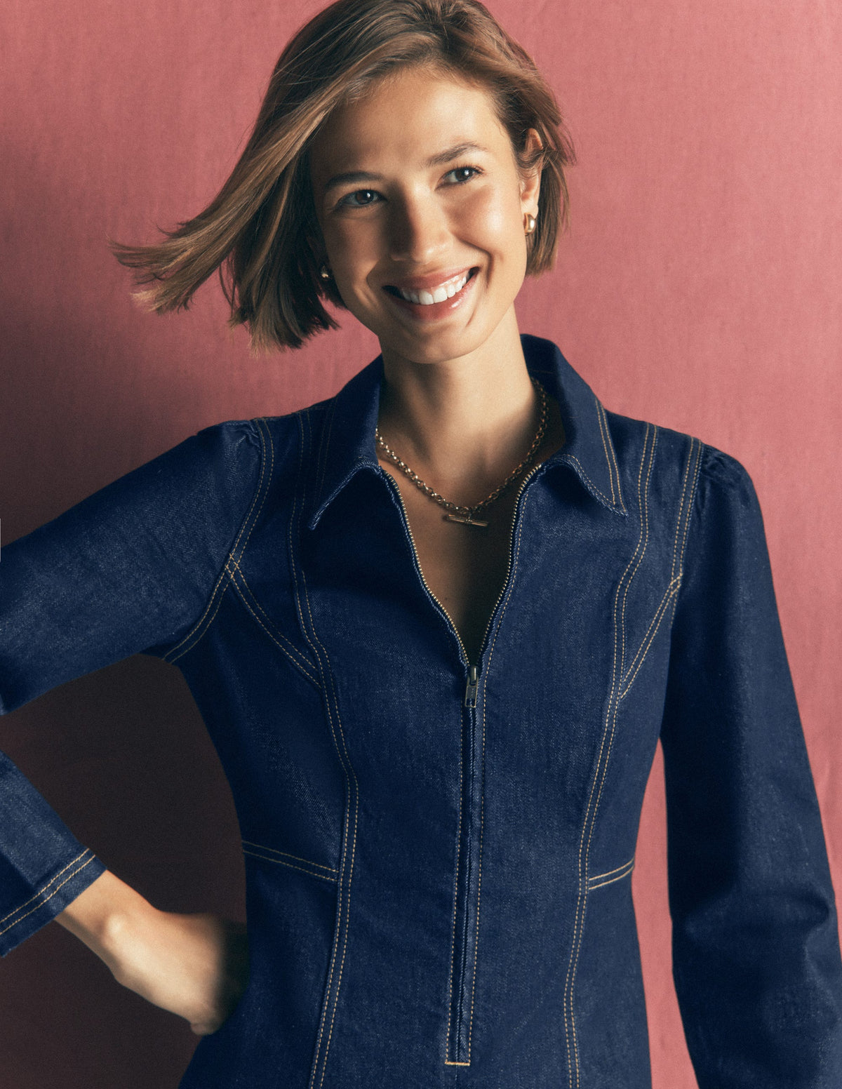 Una Collared Denim Midi Dress-Dark Vintage Denim - Image 3