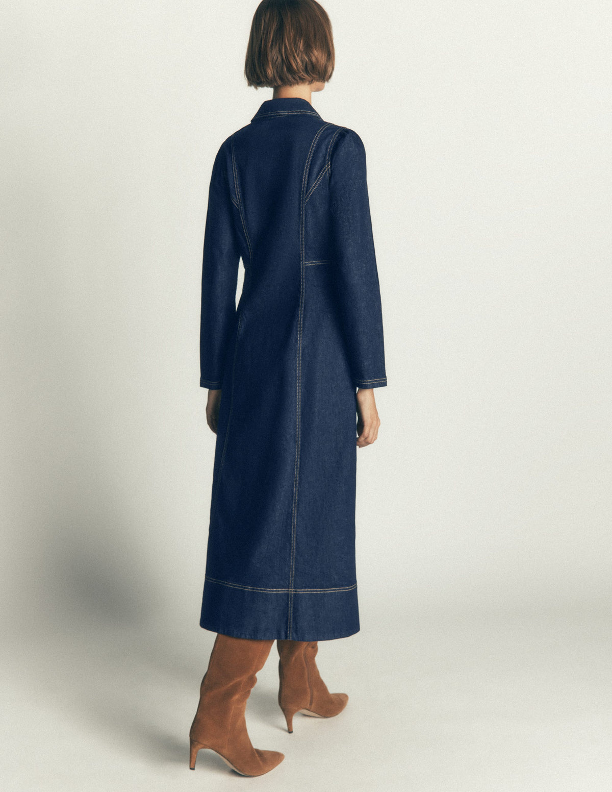 Una Collared Denim Midi Dress-Dark Vintage Denim - Image 4
