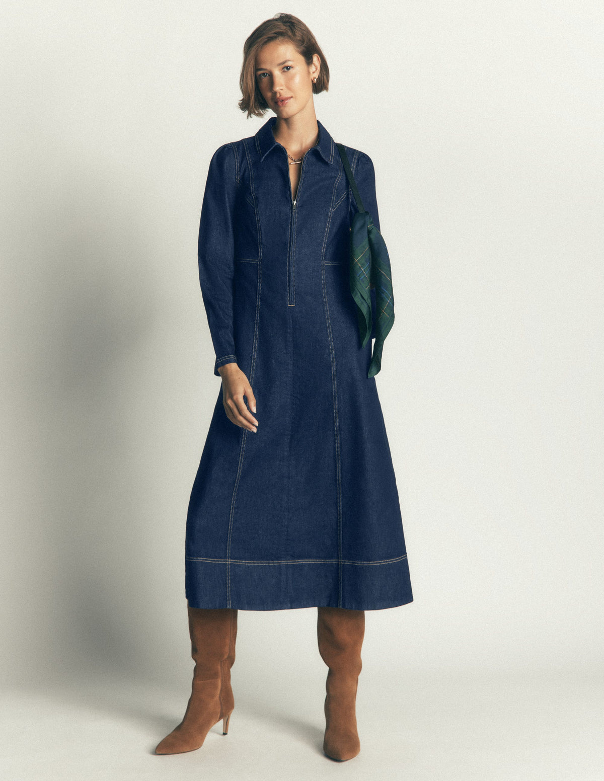 Una Collared Denim Midi Dress-Dark Vintage Denim-6
