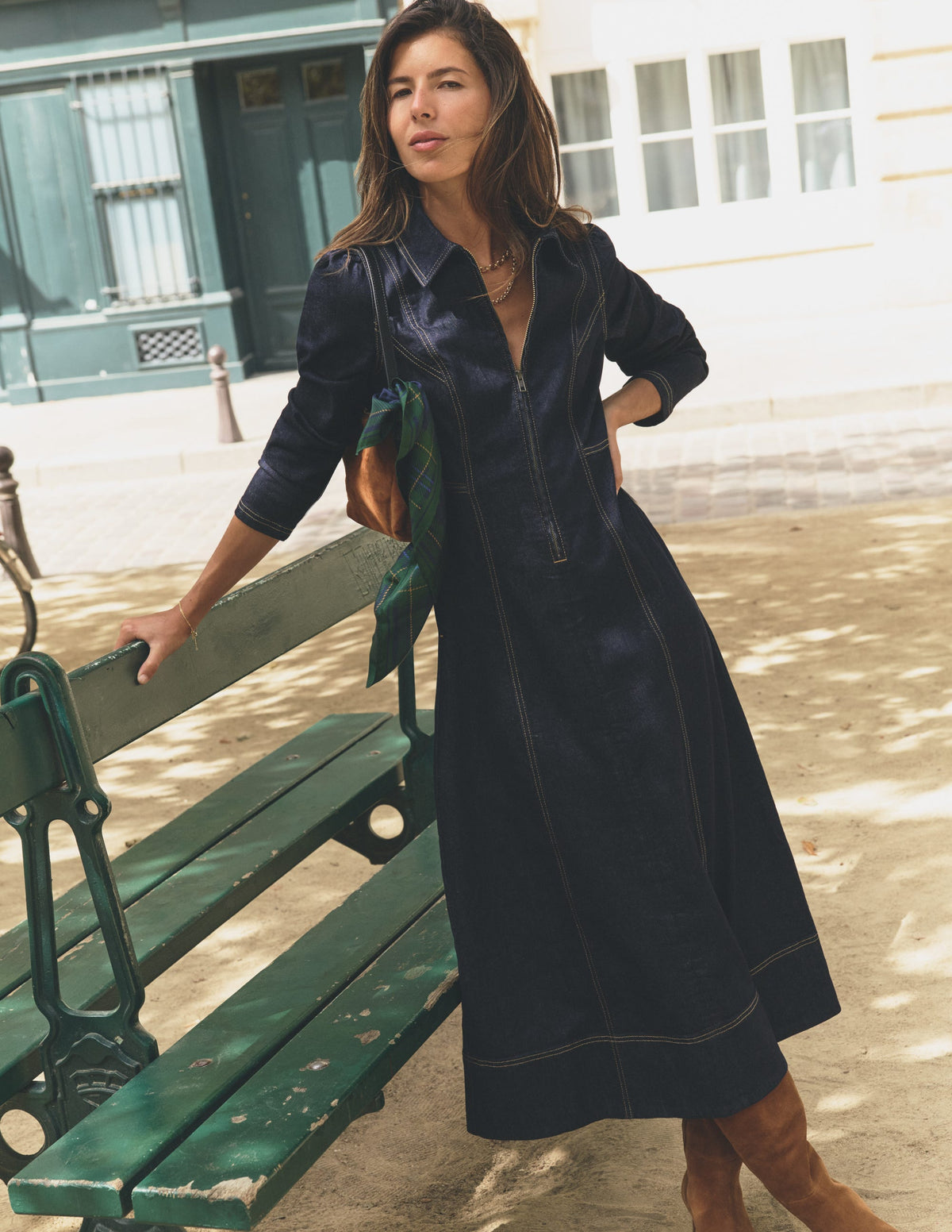 Una Collared Denim Midi Dress-Dark Vintage Denim - Image 5