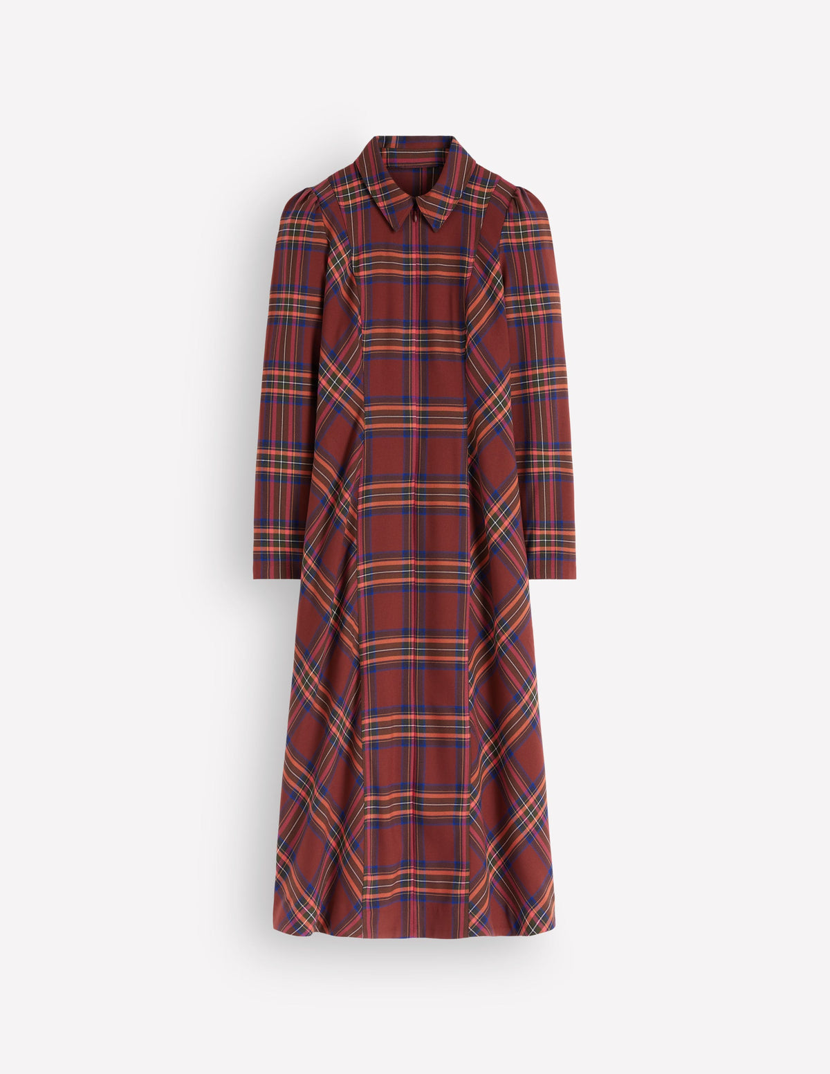Una Collared Check Midi Dress-Brown, Blue and Orange Check - Image 6