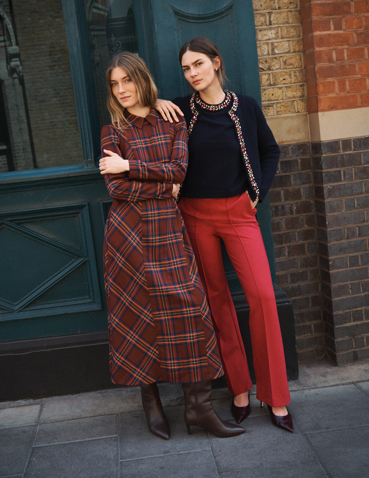 Una Collared Check Midi Dress-Brown, Blue and Orange Check - Image 2