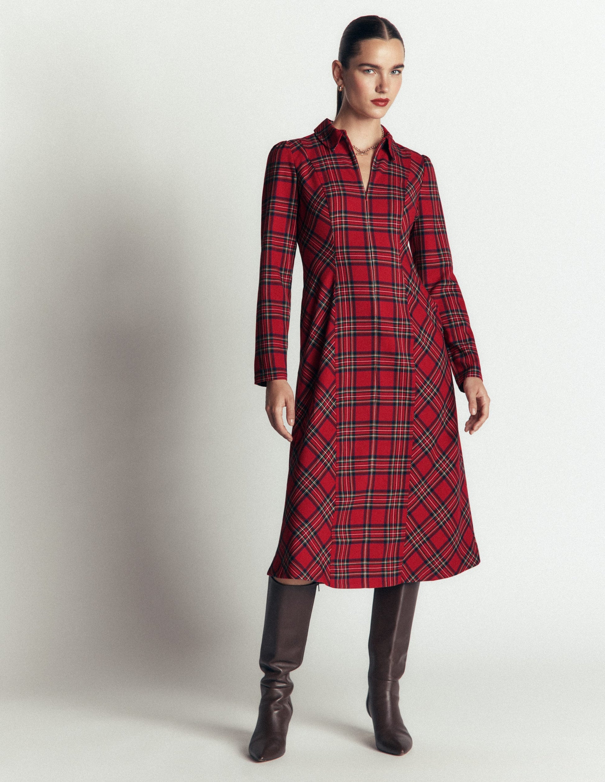 Una Collared Check Midi Dress-Red, Blue and Green Check-6