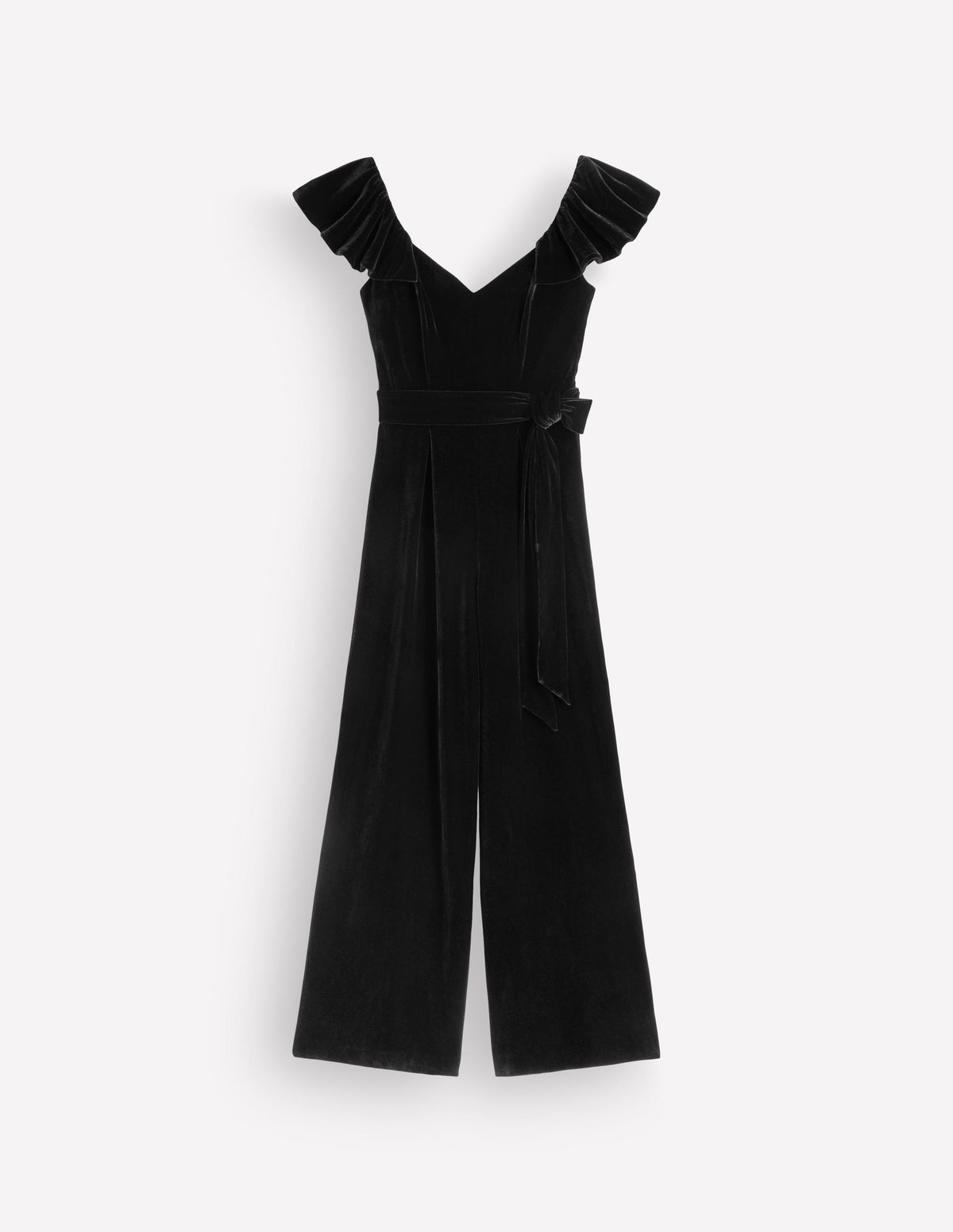 Ruffle Velvet Jumpsuit-Black - Image 7