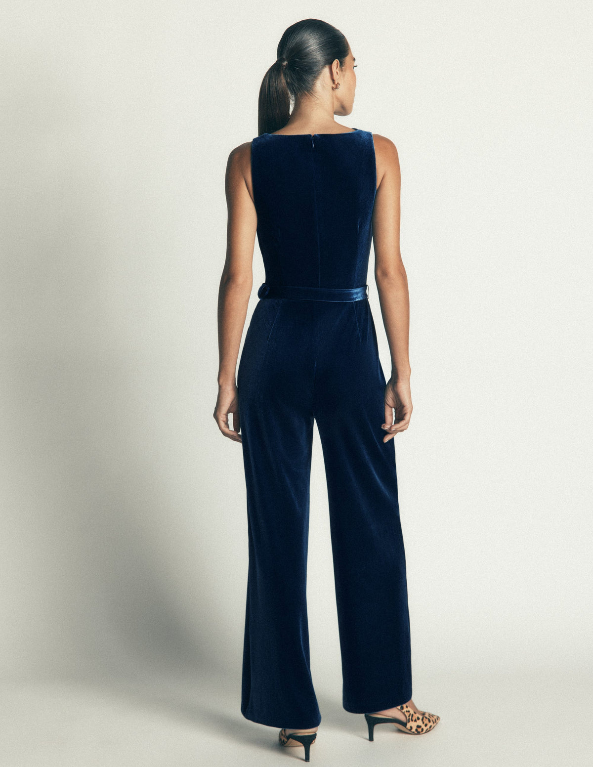 Cowl Neck Velvet Jumpsuit-Deep Aurora Blue - Image 3