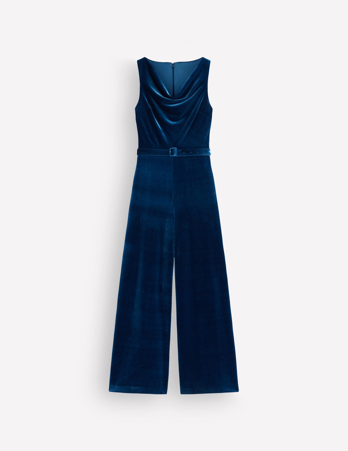 Cowl Neck Velvet Jumpsuit-Deep Aurora Blue - Image 6