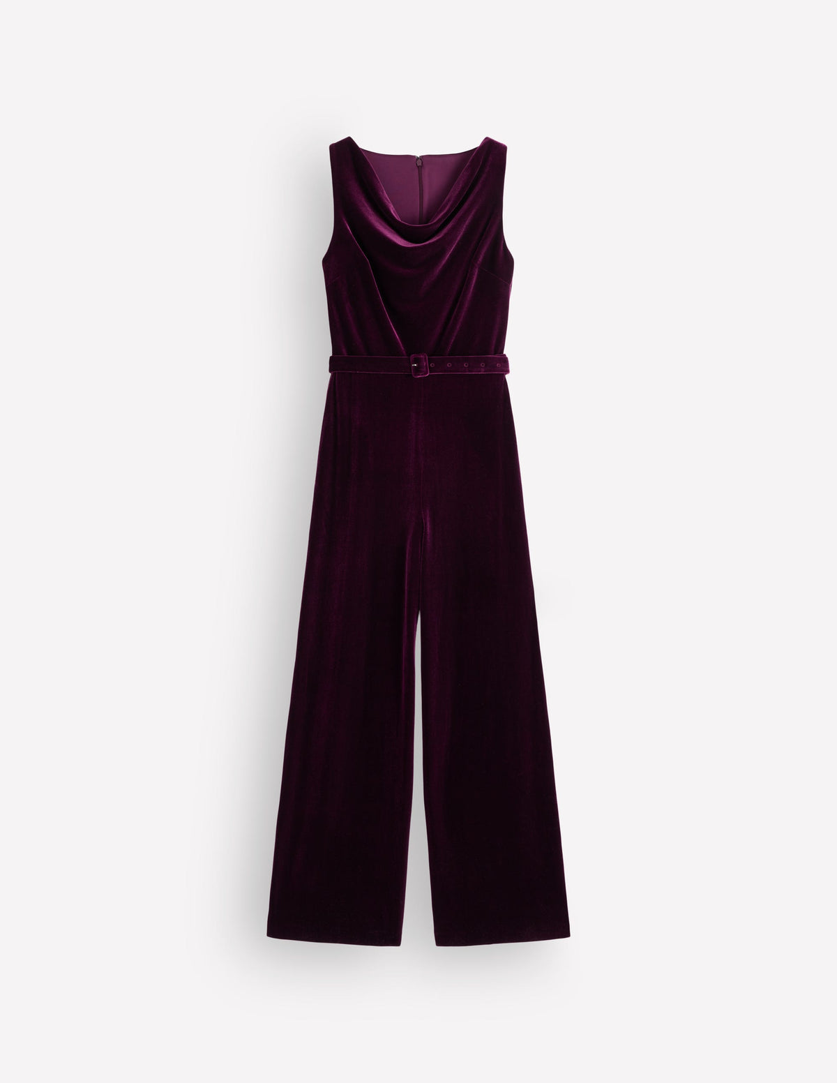 Cowl Neck Velvet Jumpsuit-Dark Cherry - Image 5
