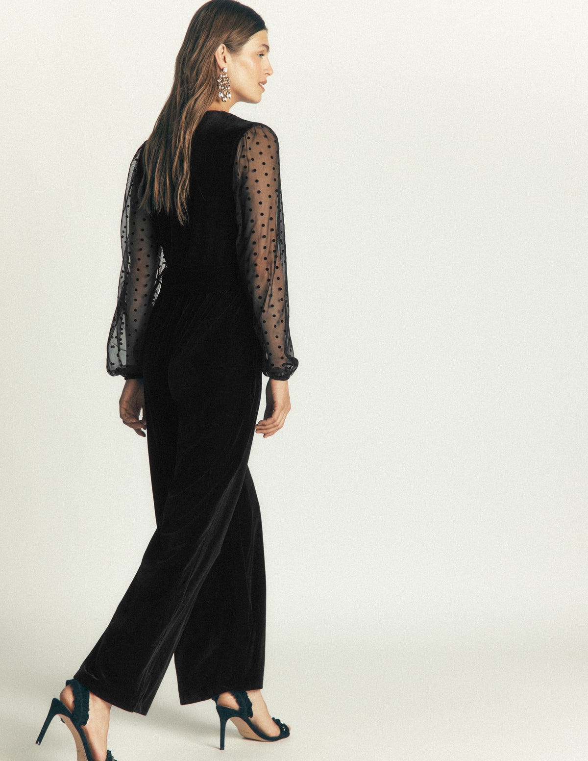 Velvet Tulle Sleeve Jumpsuit-Black - Image 3