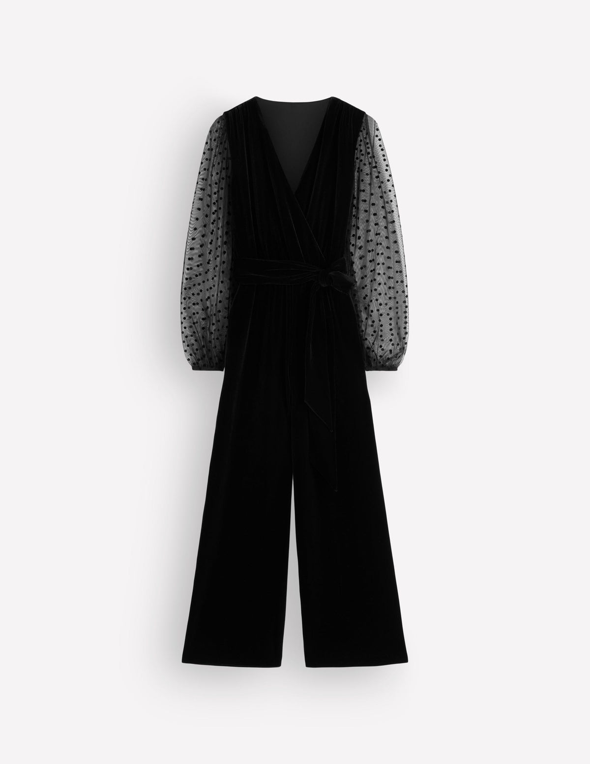 Velvet Tulle Sleeve Jumpsuit-Black - Image 5