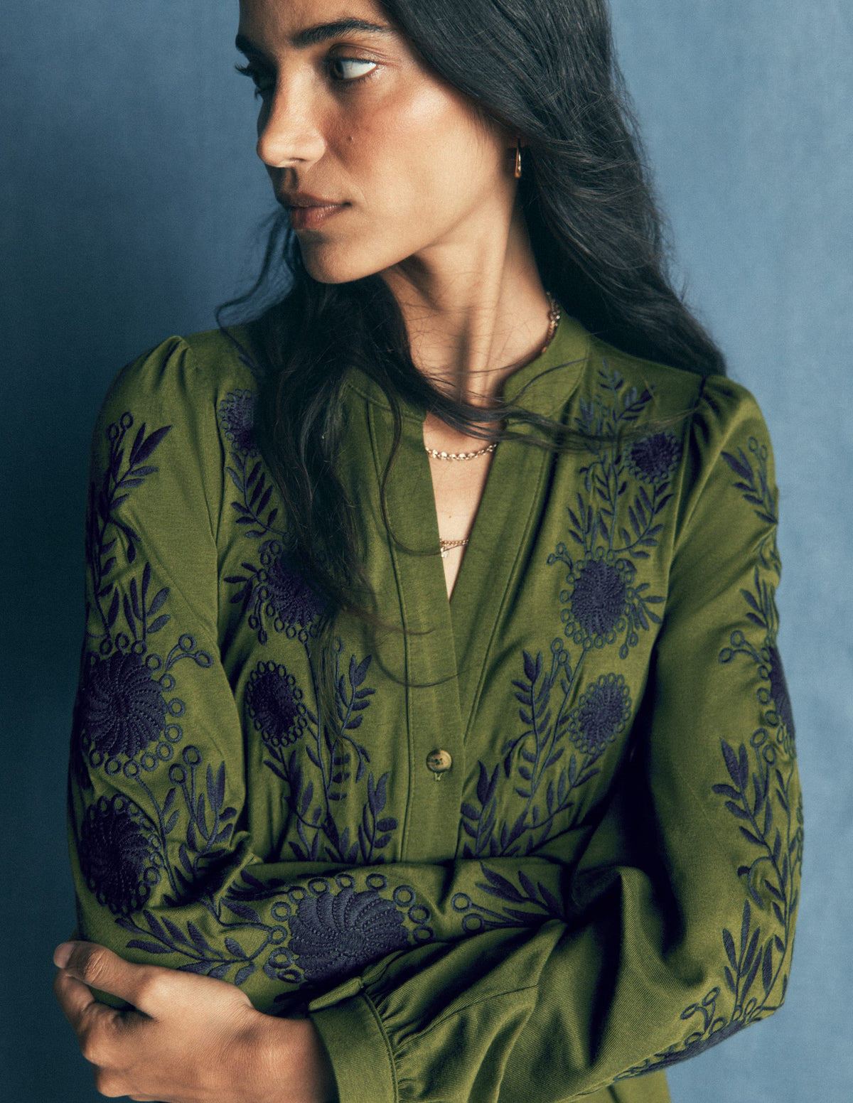 Juliet Jersey Midi Dress-Brunswick Green Embroidery - Image 2