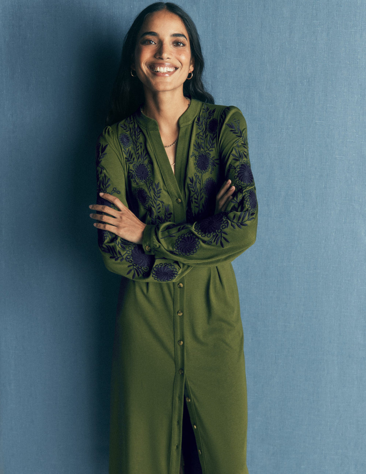 Juliet Jersey Midi Dress-Brunswick Green Embroidery - Image 4