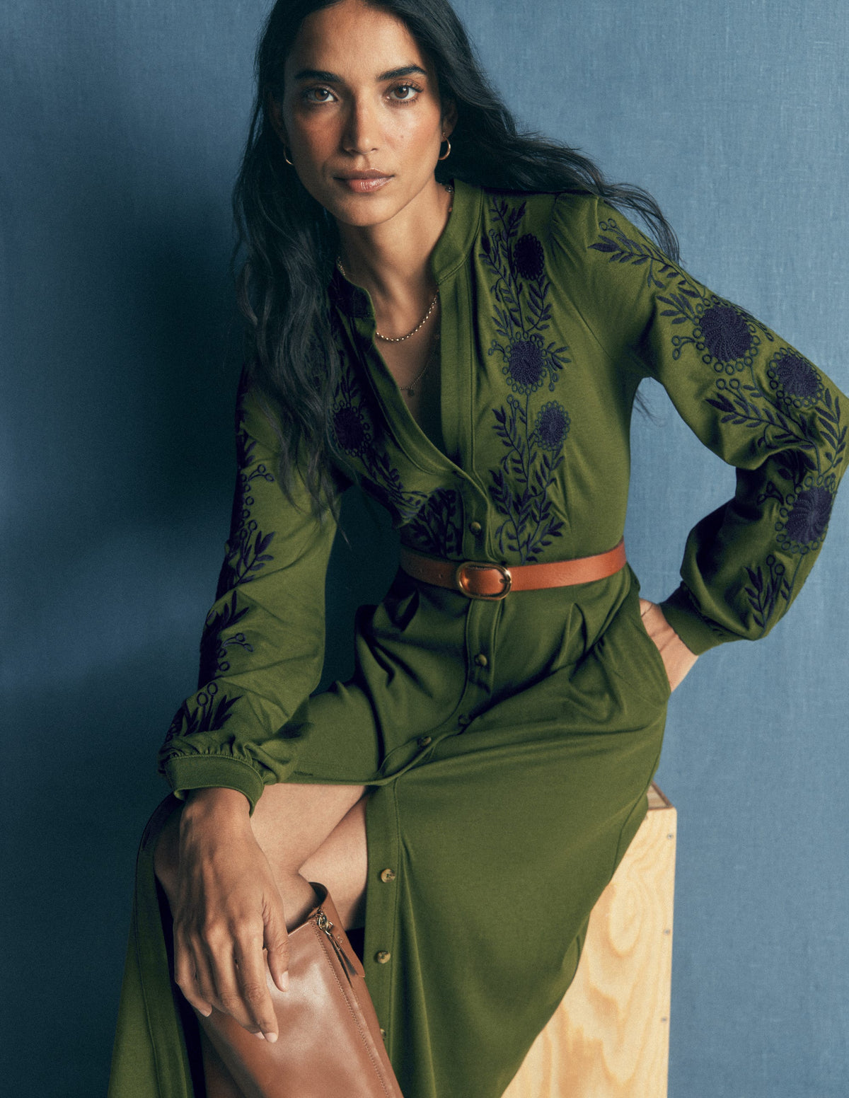 Juliet Jersey Midi Dress-Brunswick Green Embroidery-5