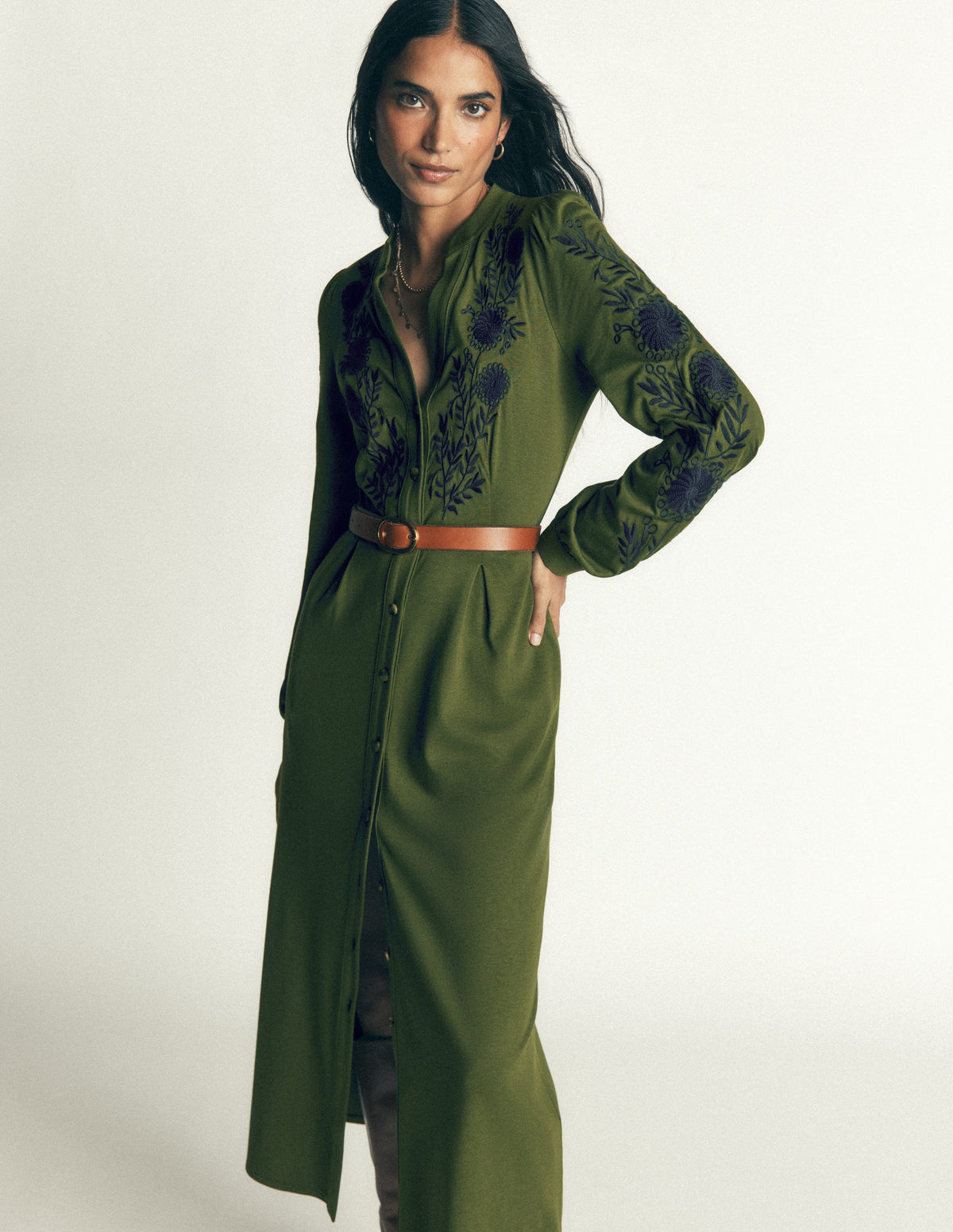 Juliet Jersey Midi Dress-Forest Green Embroidery-6