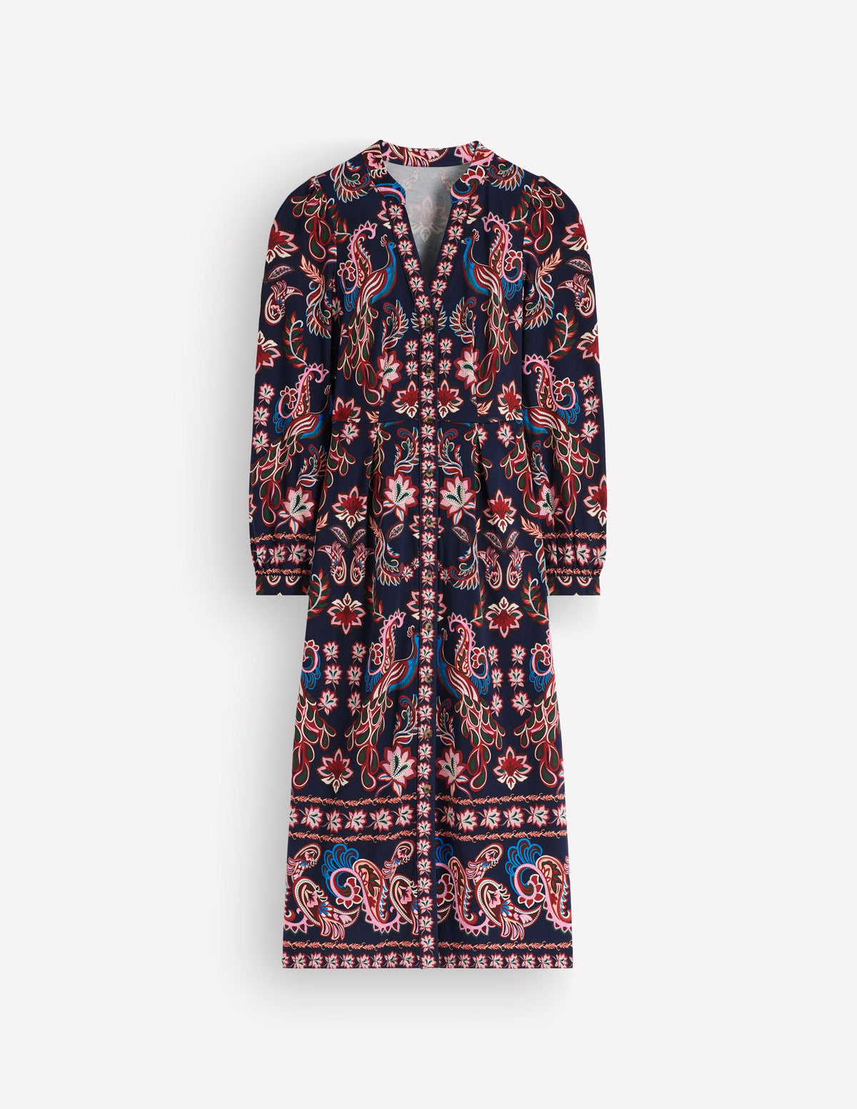 Juliet Jersey Midi Dress-Navy, Peacock Paradise - Image 5