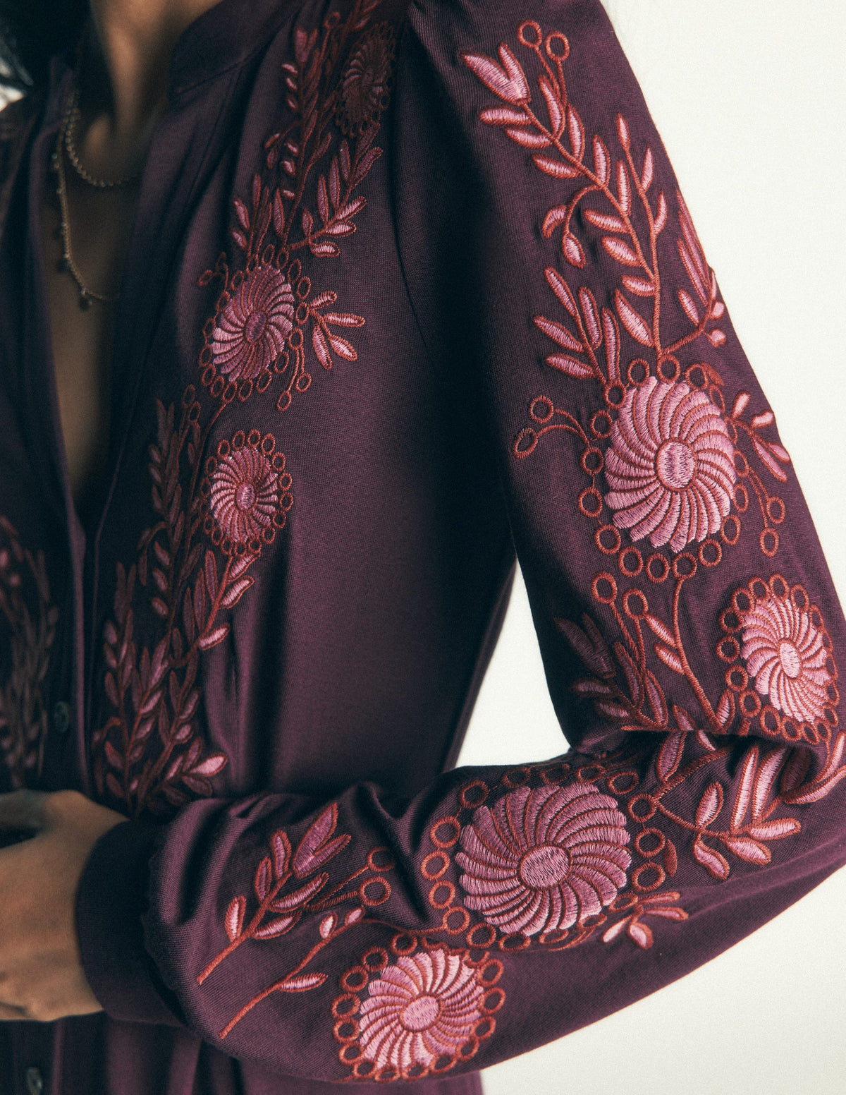Juliet Jersey Midi Dress-Dark Cherry Embroidery-3
