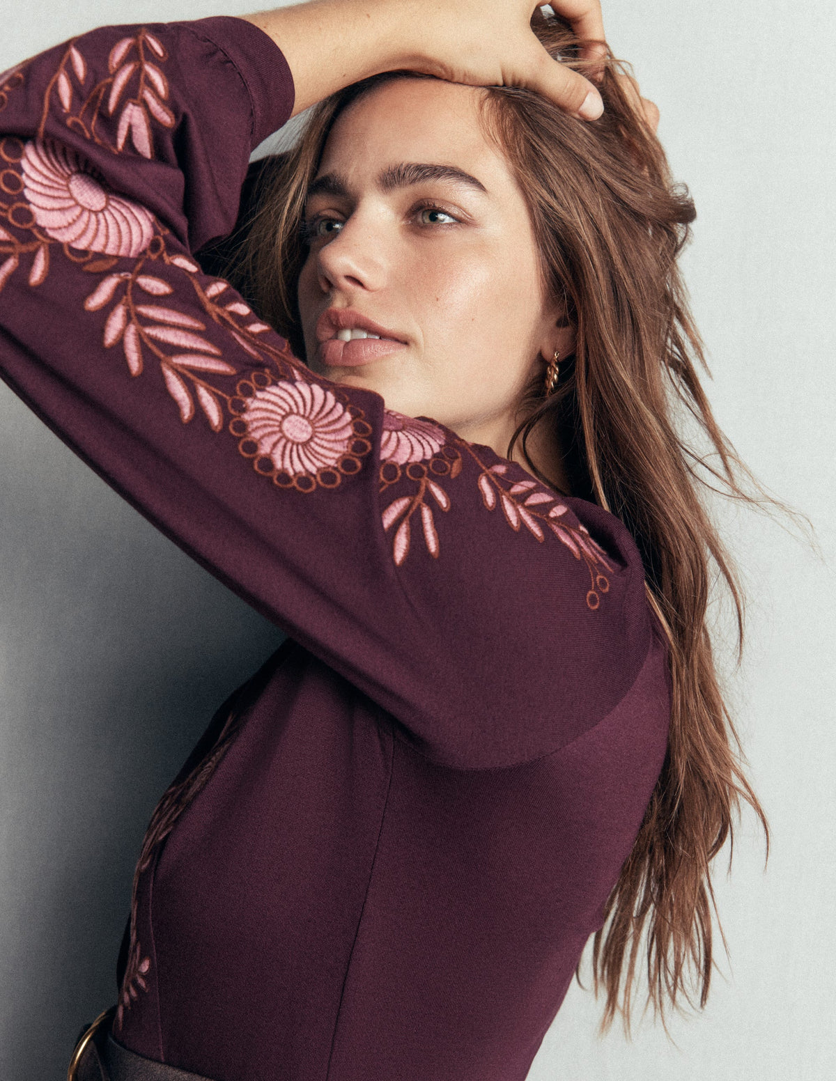 Juliet Jersey Midi Dress-Dark Cherry Embroidery - Image 2