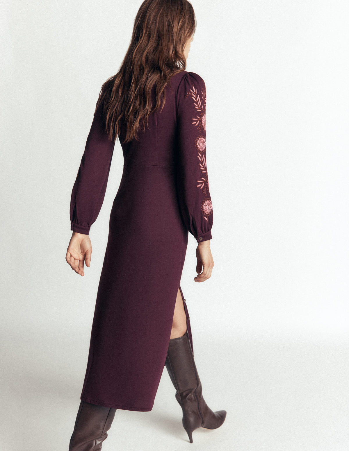 Juliet Jersey Midi Dress-Dark Cherry Embroidery-3