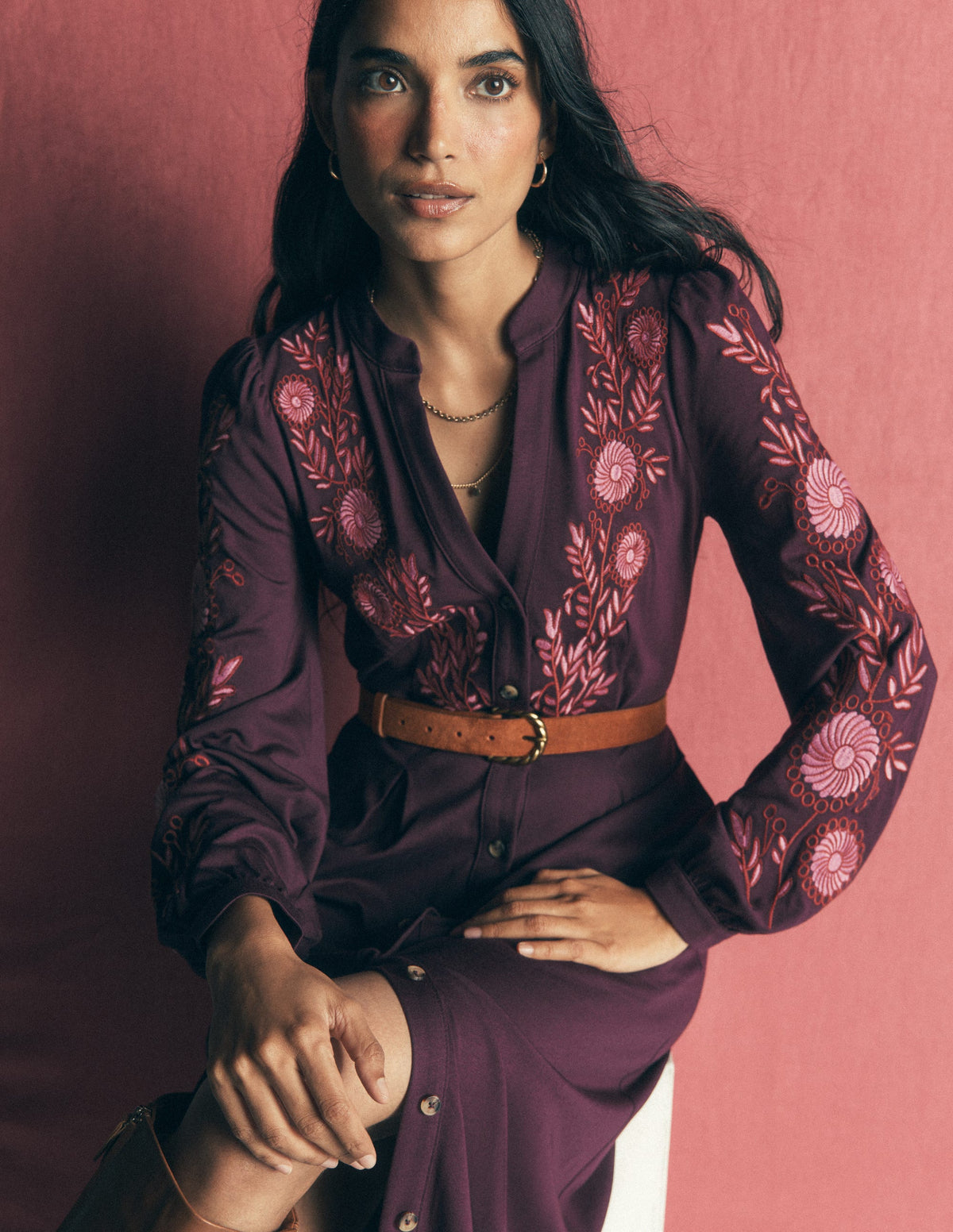 Juliet Jersey Midi Dress-Dark Cherry Embroidery - Image 4