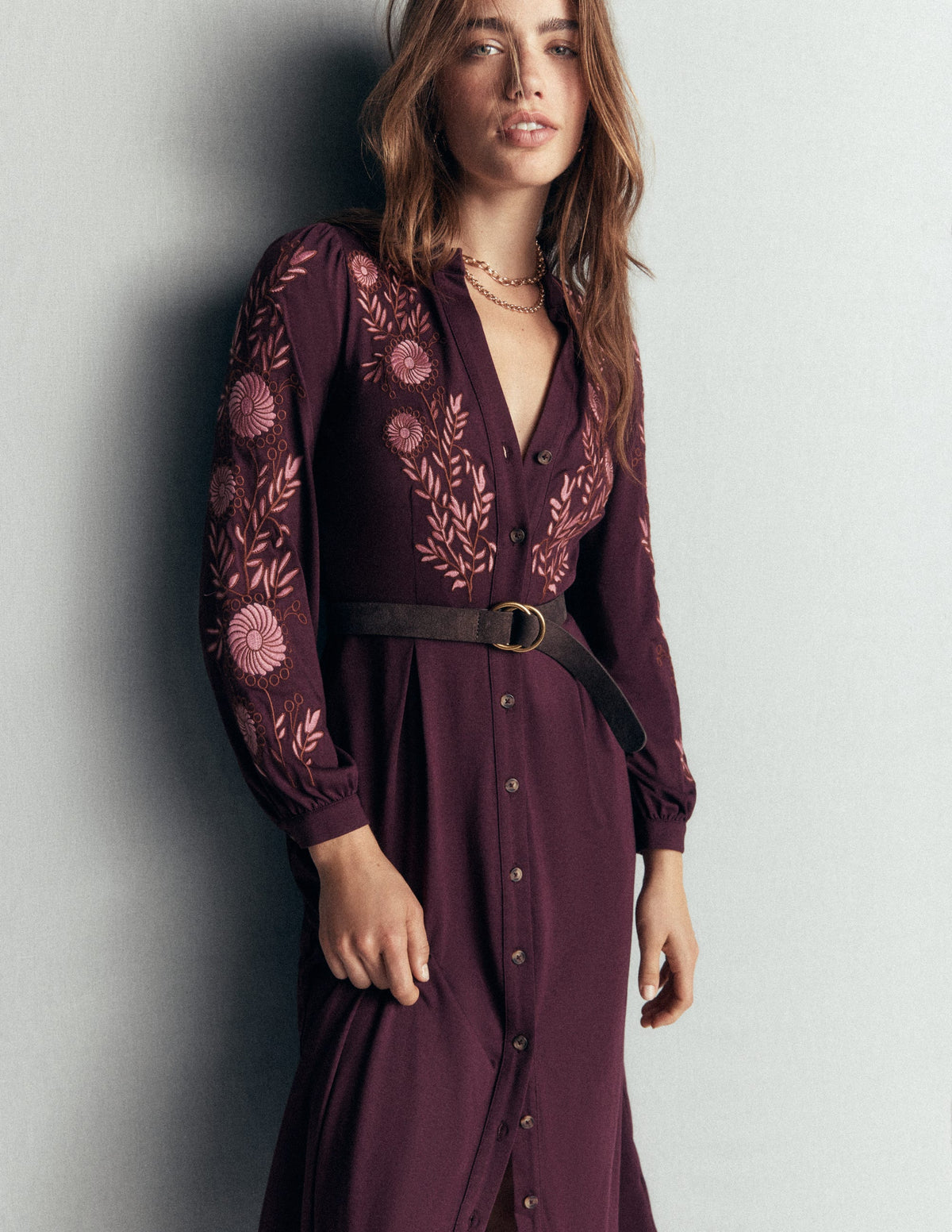 Juliet Jersey Midi Dress-Dark Cherry Embroidery - Image 4