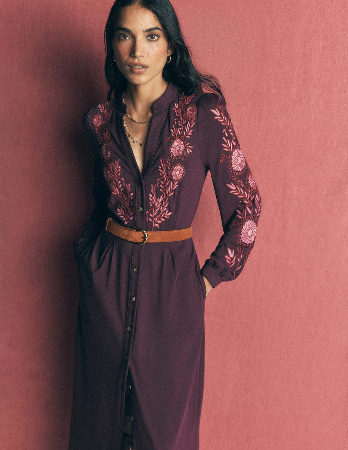 Juliet Jersey Midi Dress-Dark Cherry Embroidery - Image 6