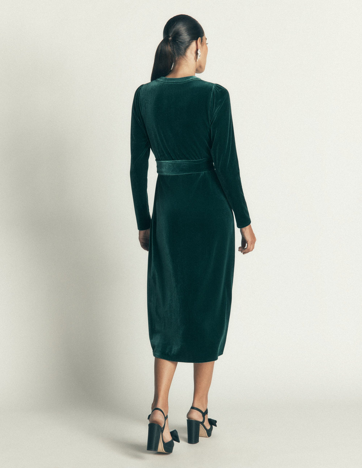 Honor Column Velvet Midi Dress-Emerald Night-3