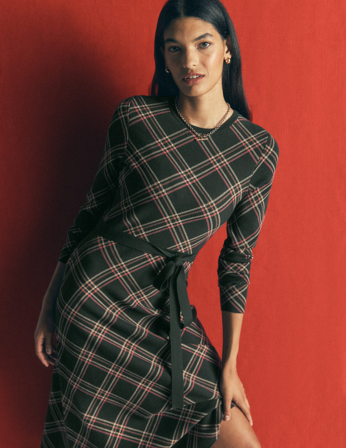 Crew Midi Jacquard Dress-Green Check - Image 2