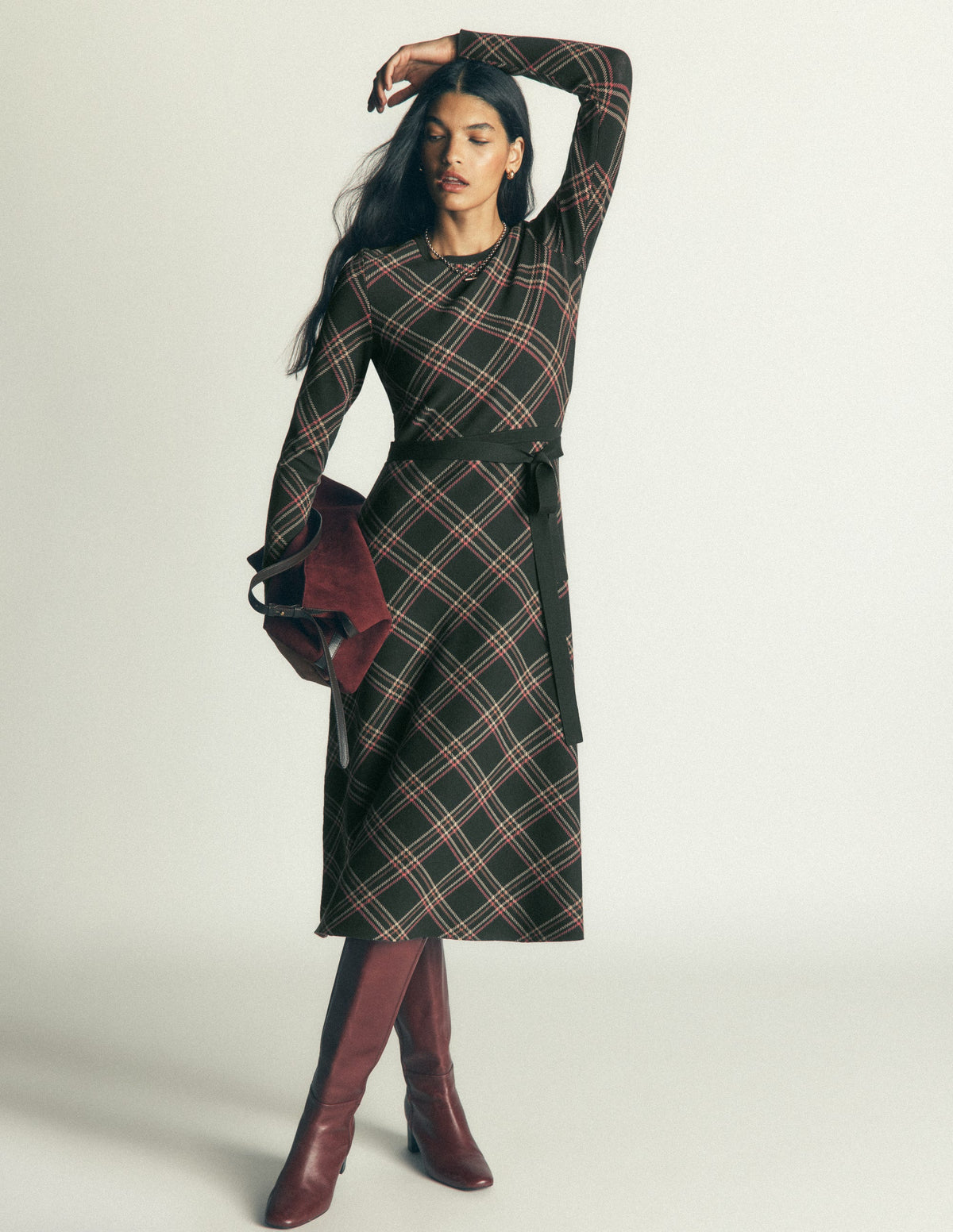 Crew Midi Jacquard Dress-Green Check-5