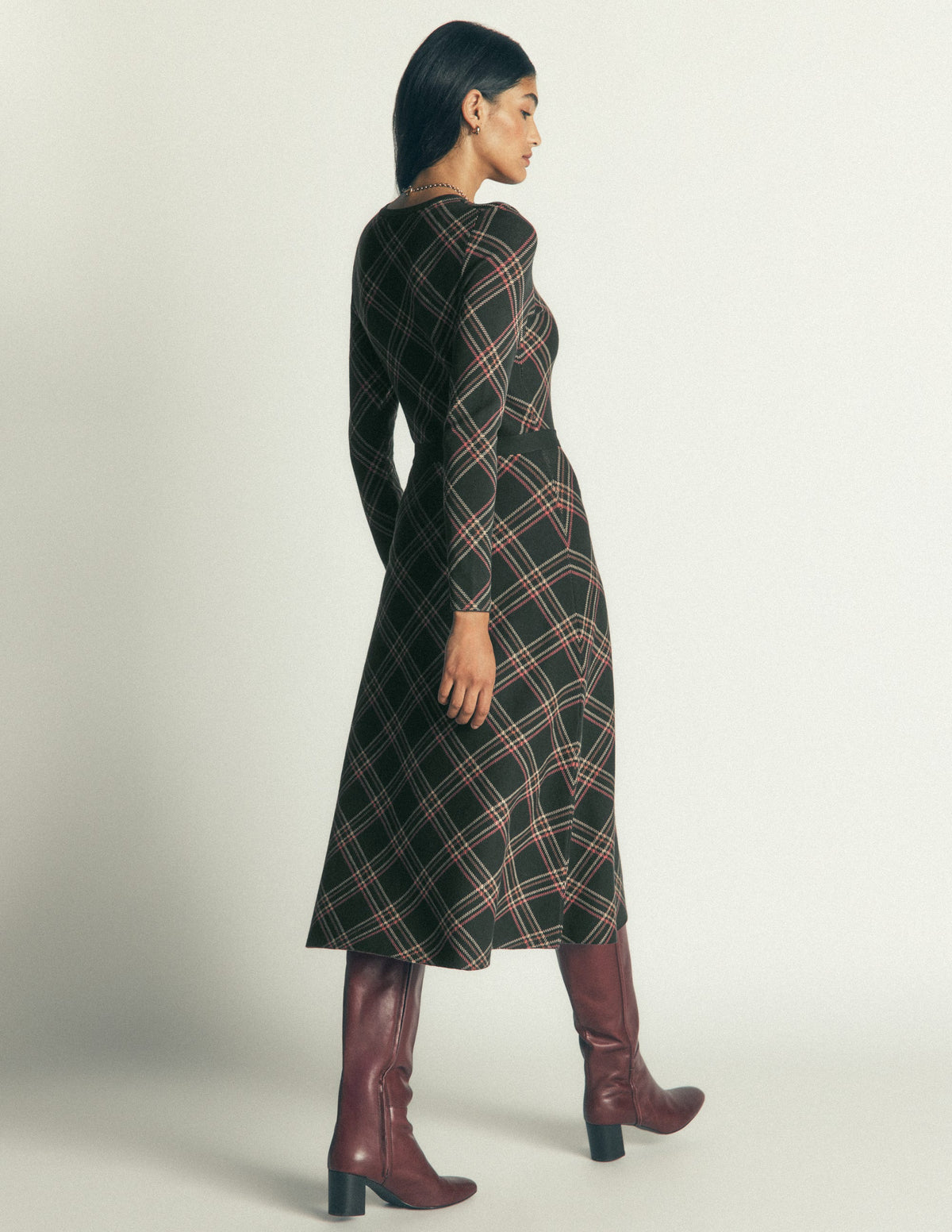 Crew Midi Jacquard Dress-Green Check - Image 6