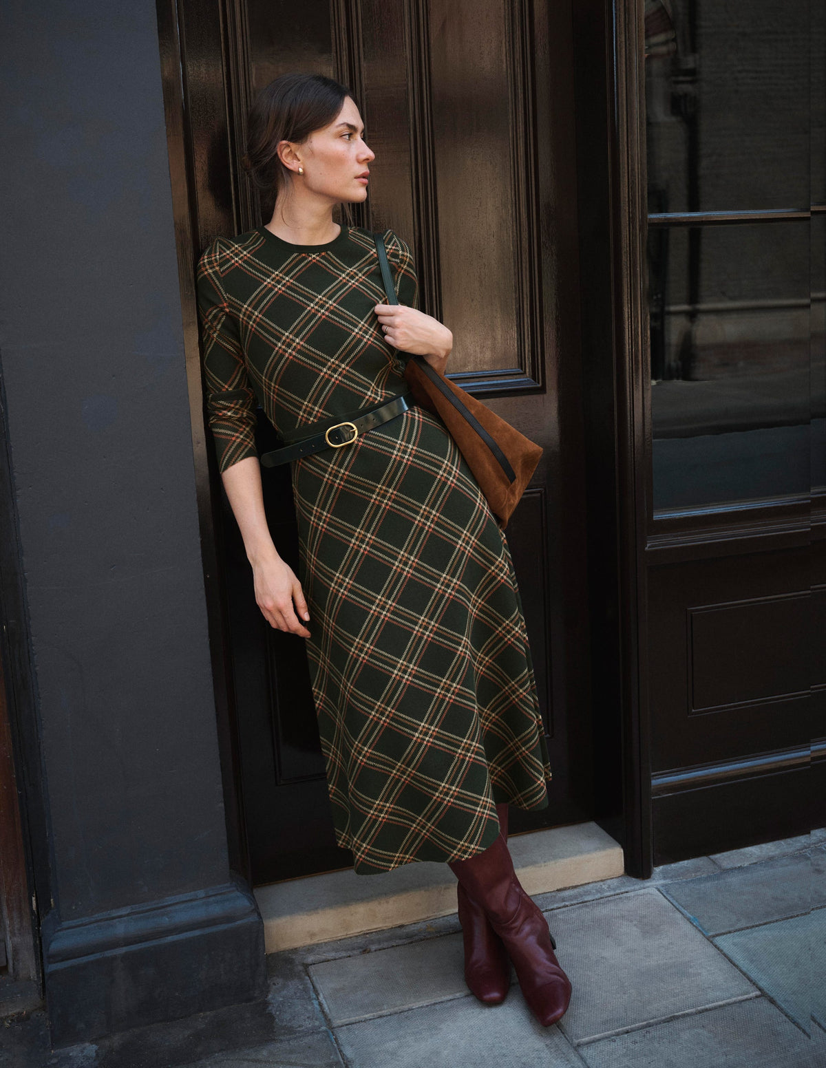 Crew Midi Jacquard Dress-Green Check - Image 1