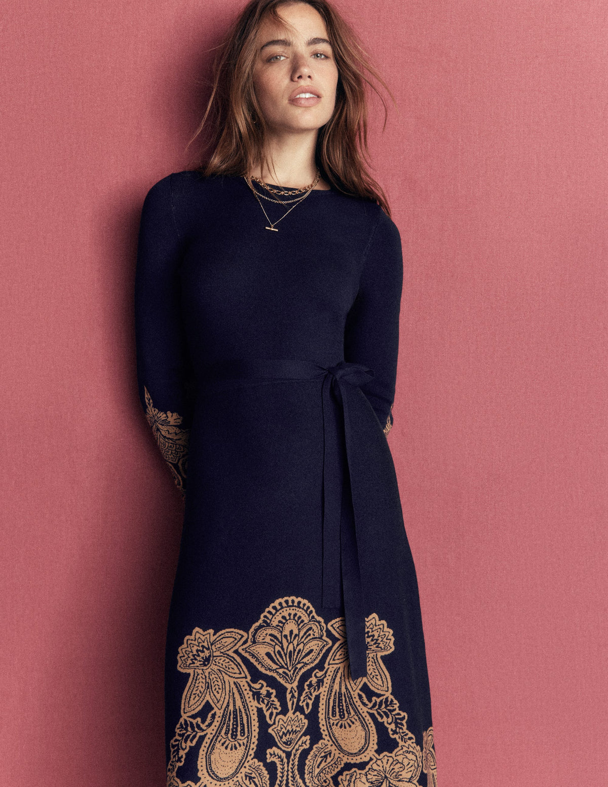 Crew Midi Jacquard Dress-Navy Placement-1