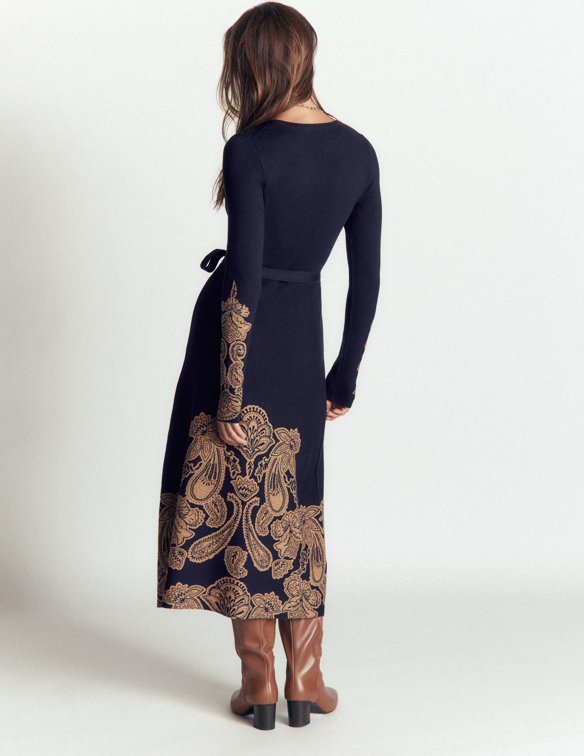 Crew Midi Jacquard Dress-Navy Placement-3