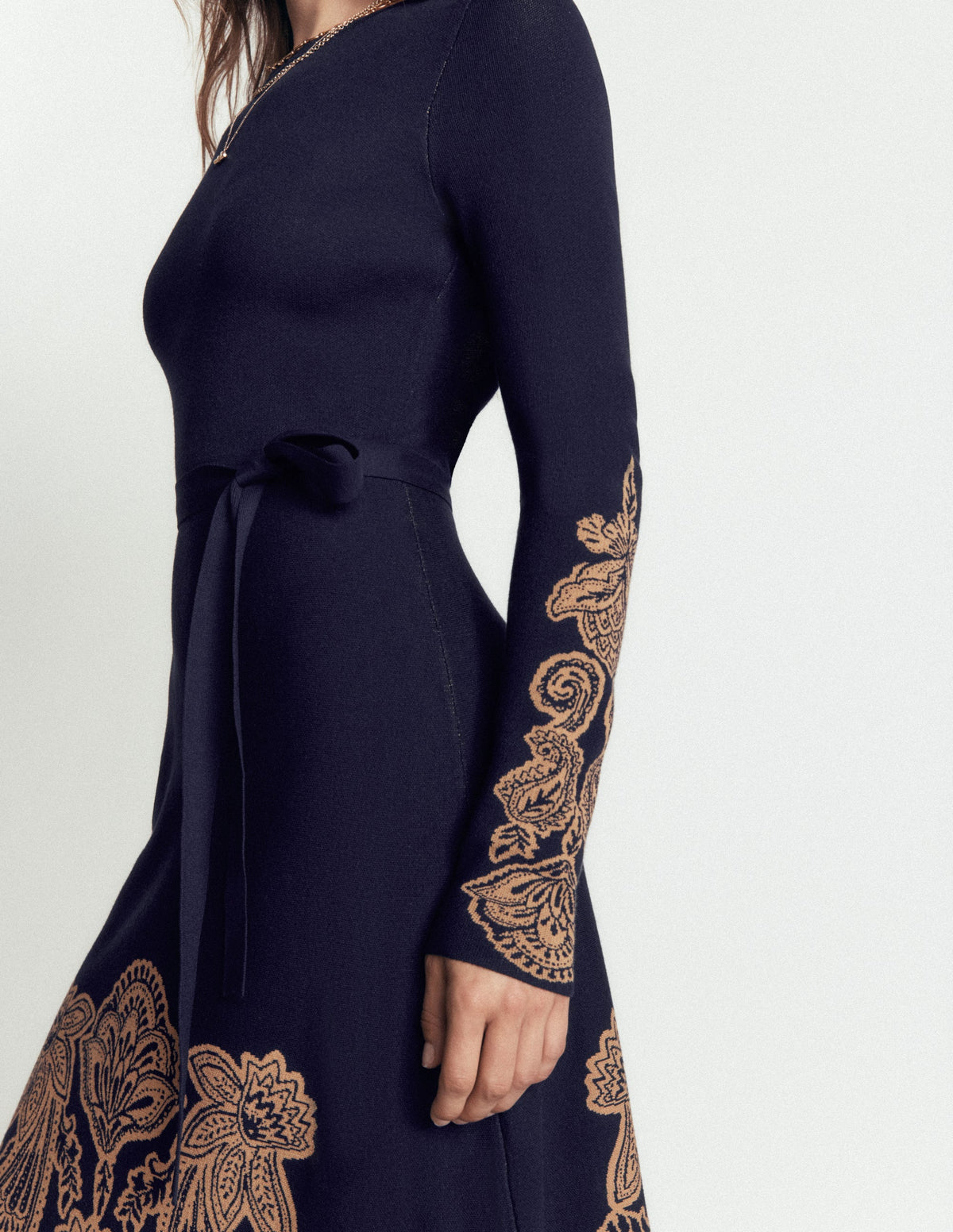 Crew Midi Jacquard Dress-Navy Placement - Image 6
